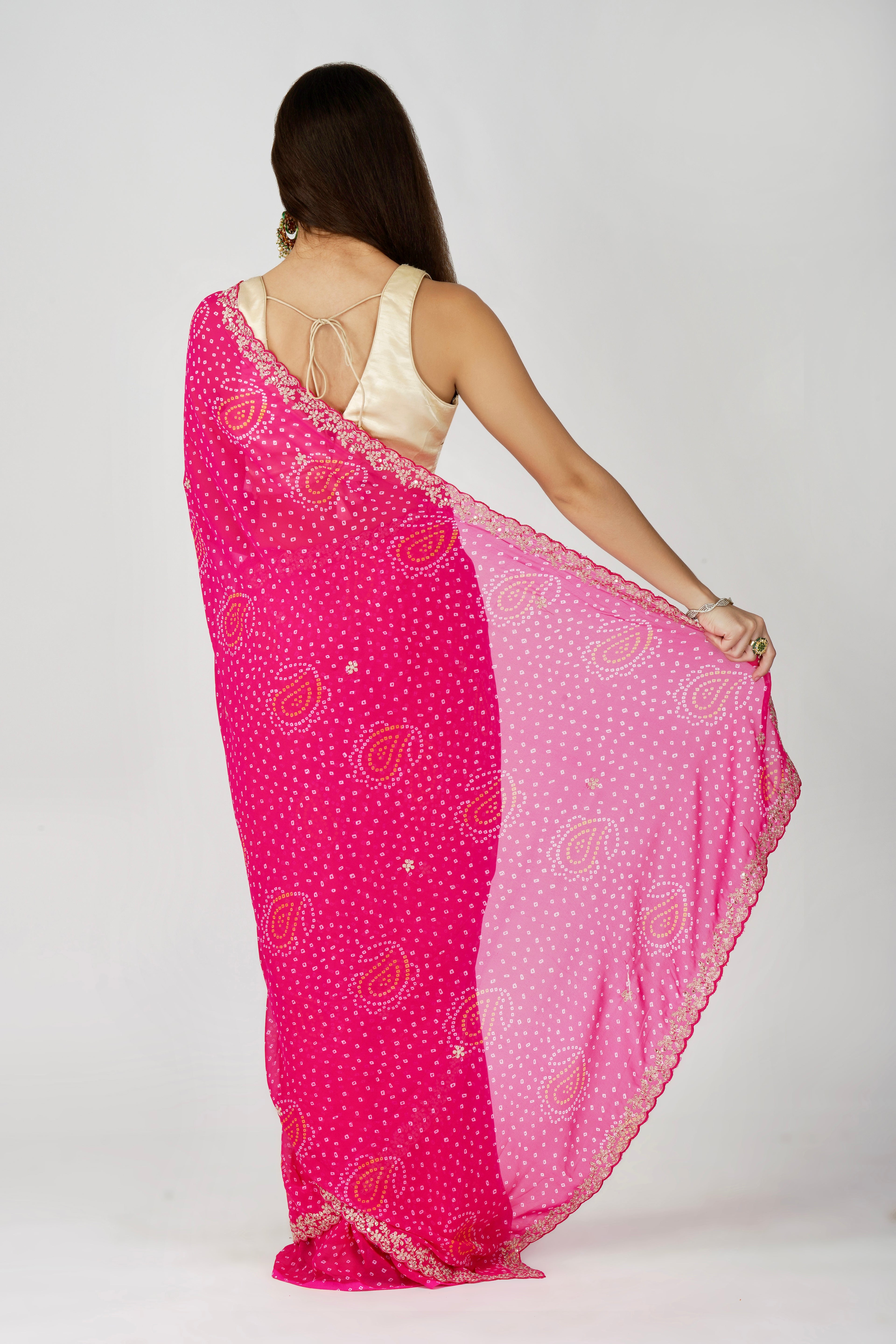 Georgette bandhani saree - Pink