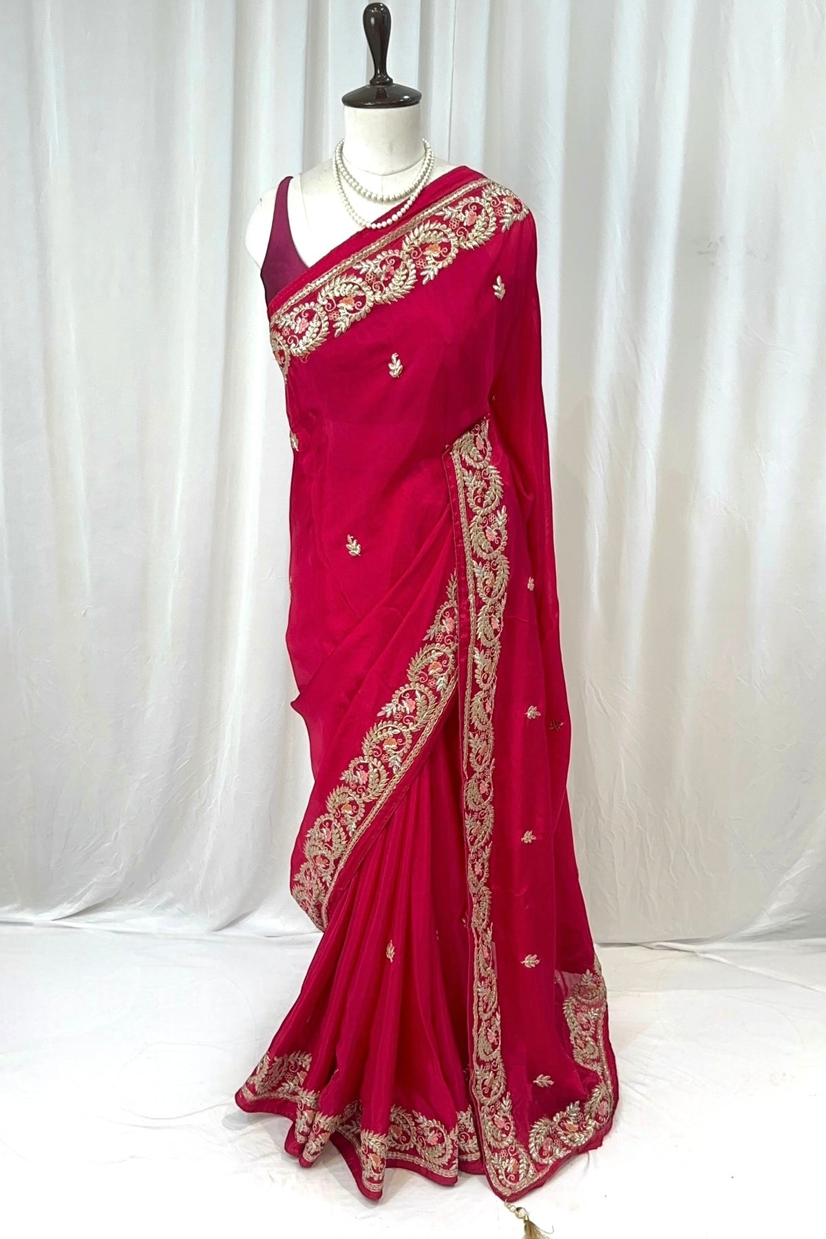 Rani pink gotta embroidered saree