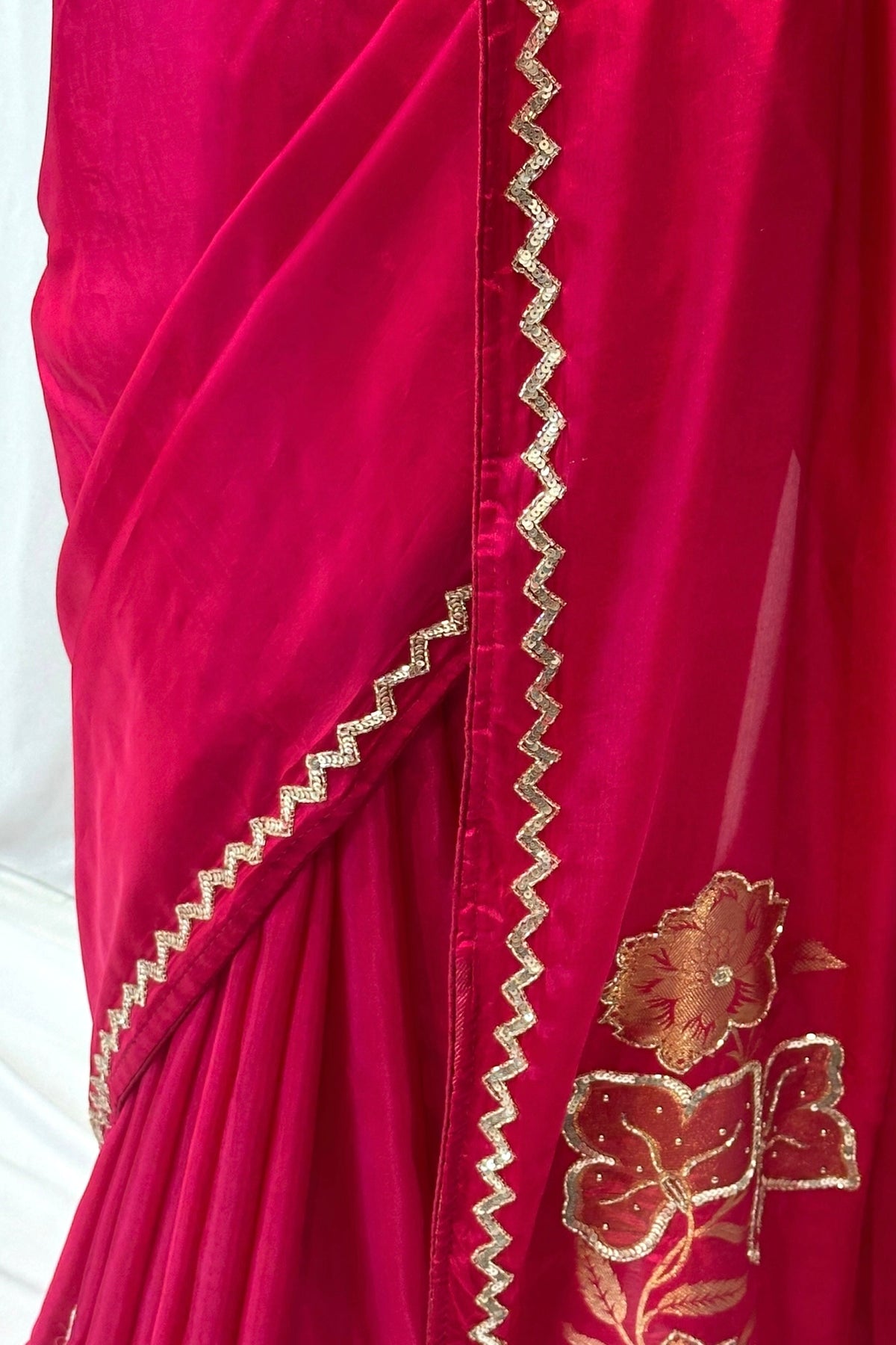 Magenta HO silk floral sequins saree