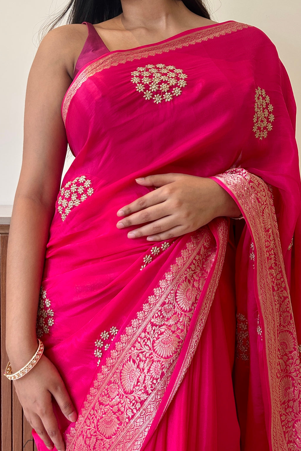 Pure organza zari embroidered saree - Pink