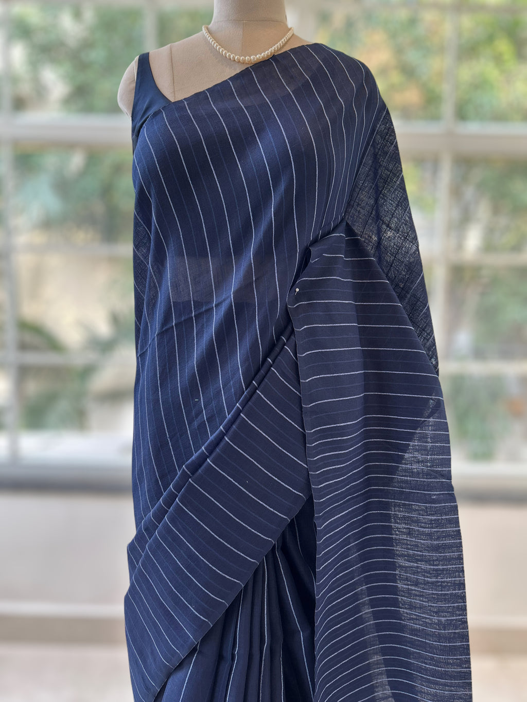 Navy blue handloom cotton saree