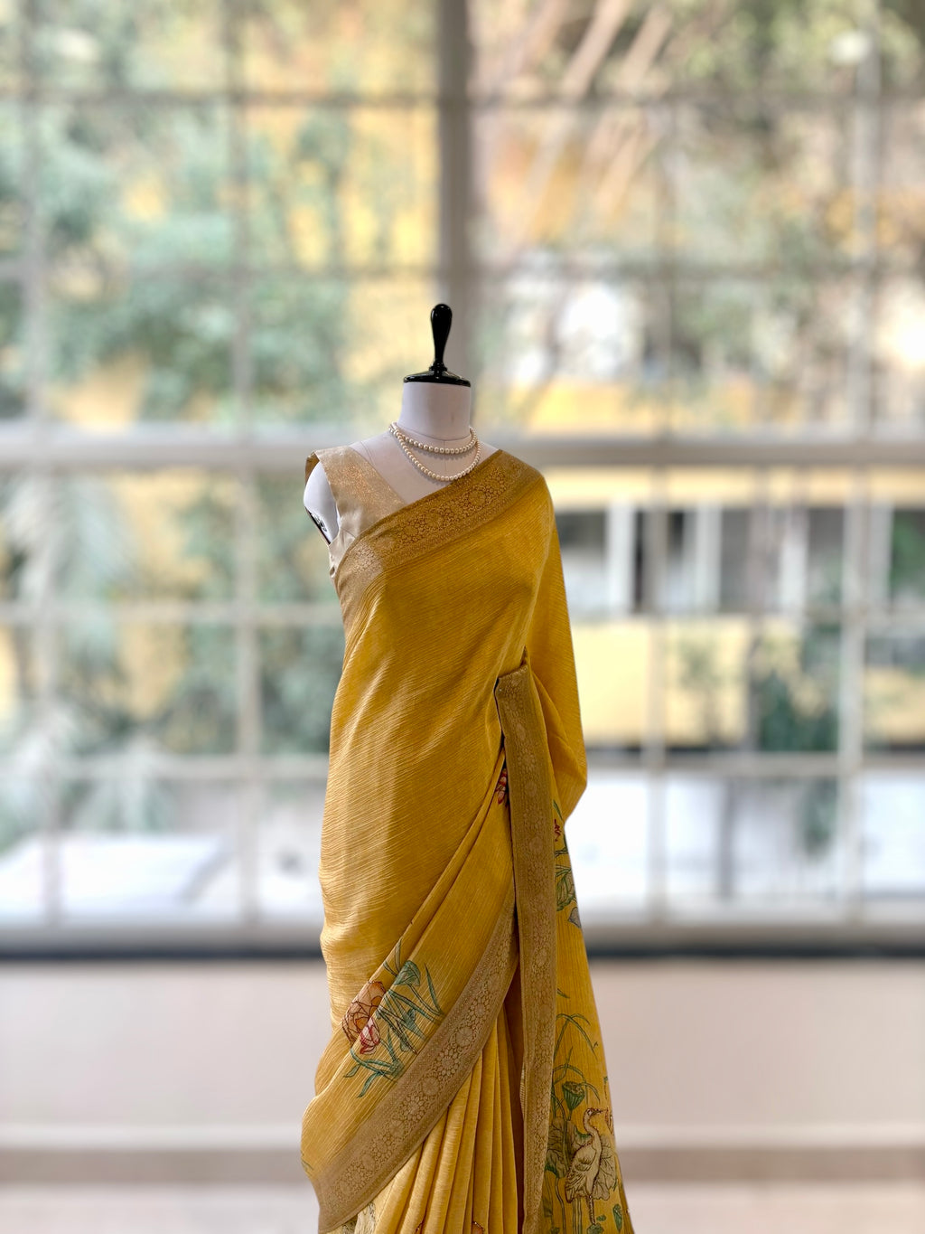 Diamond chiffon saree - Yellow