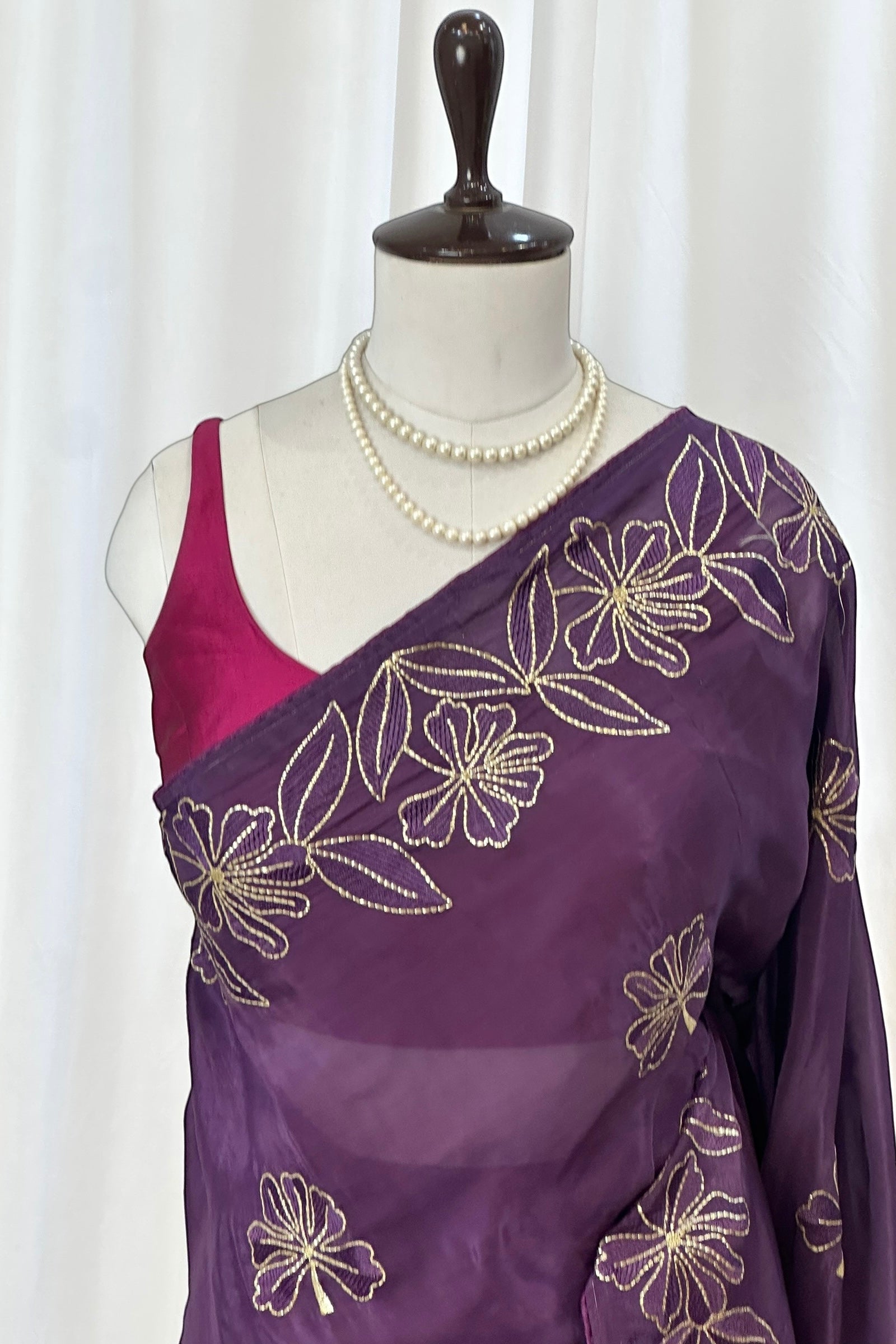 Pure organza embroidered saree - Violet