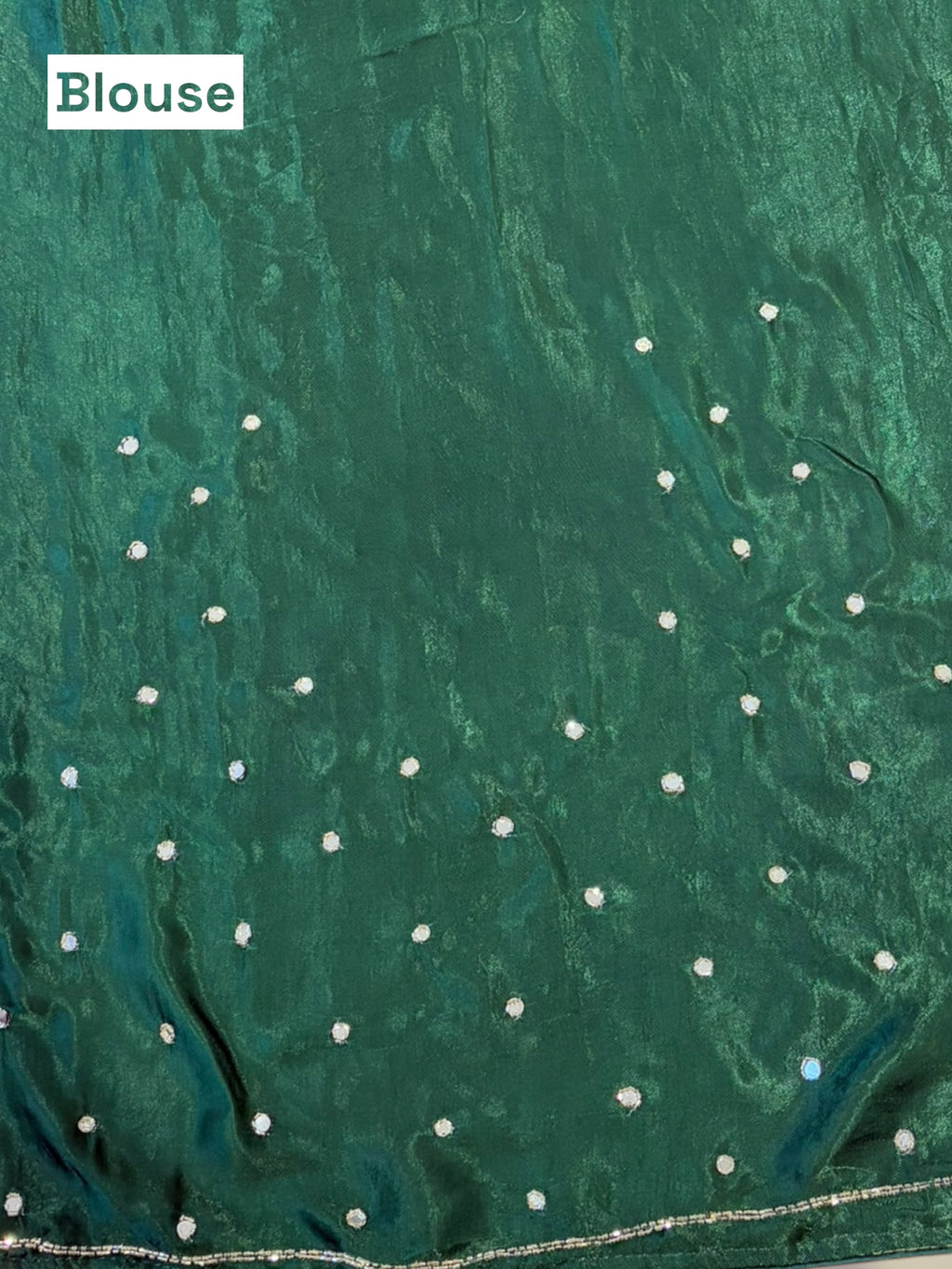 Modal satin mirror work saree - Bottle green