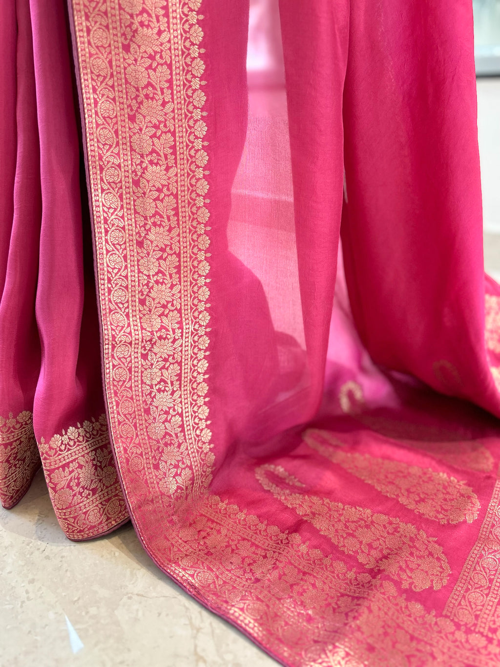 Pink pure dola silk saree