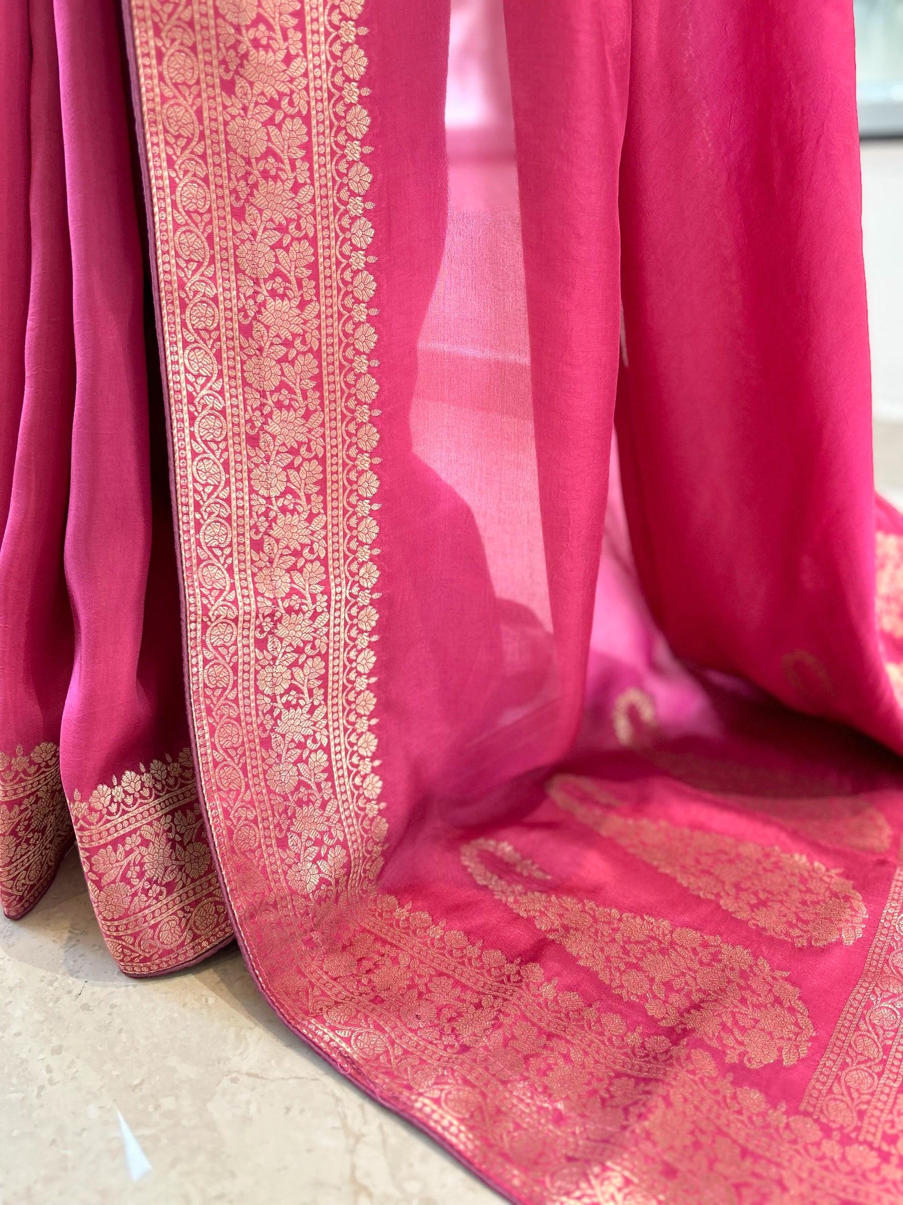 Pink pure dola silk saree