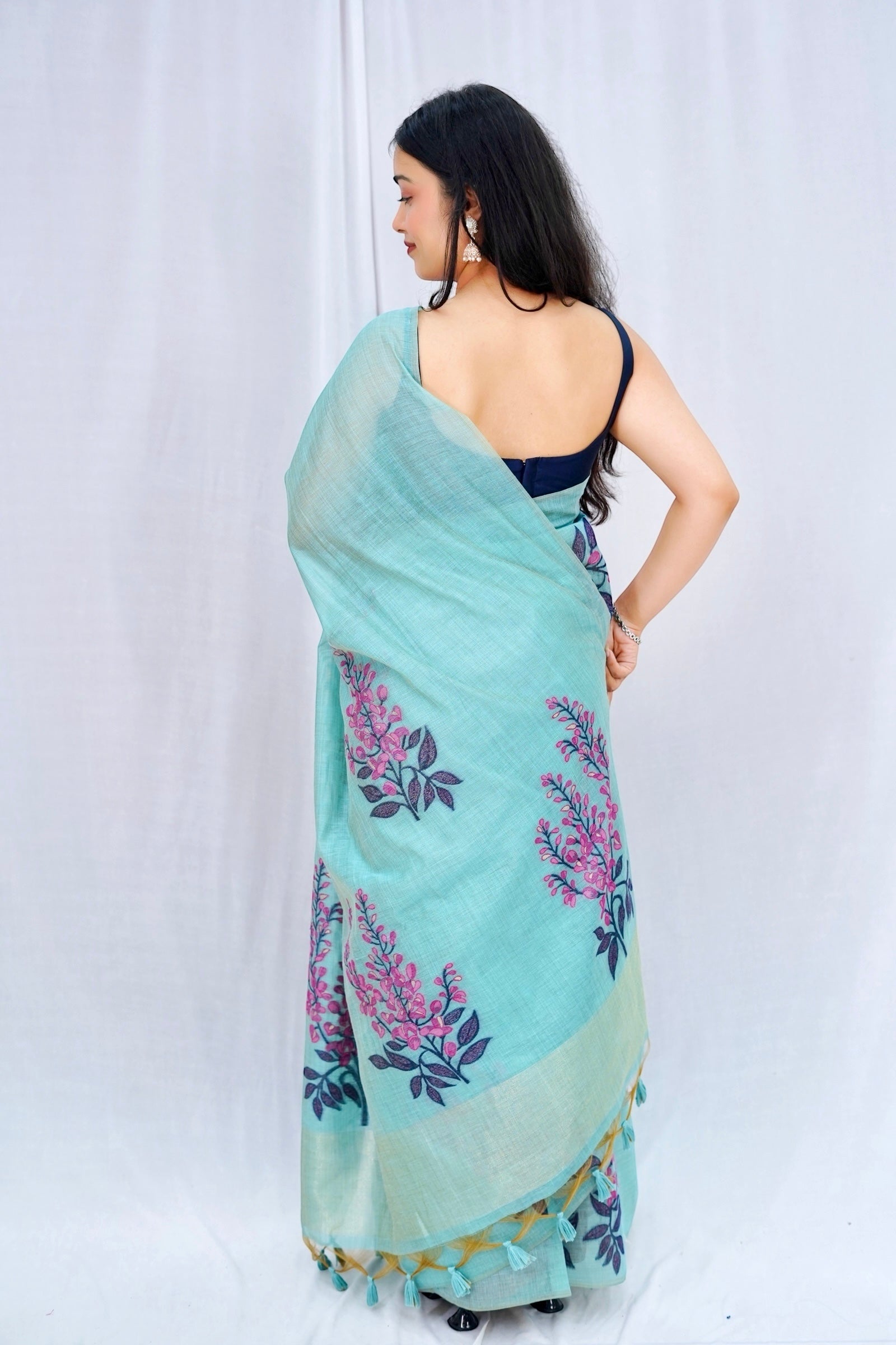 Floral handloom cotton zari saree