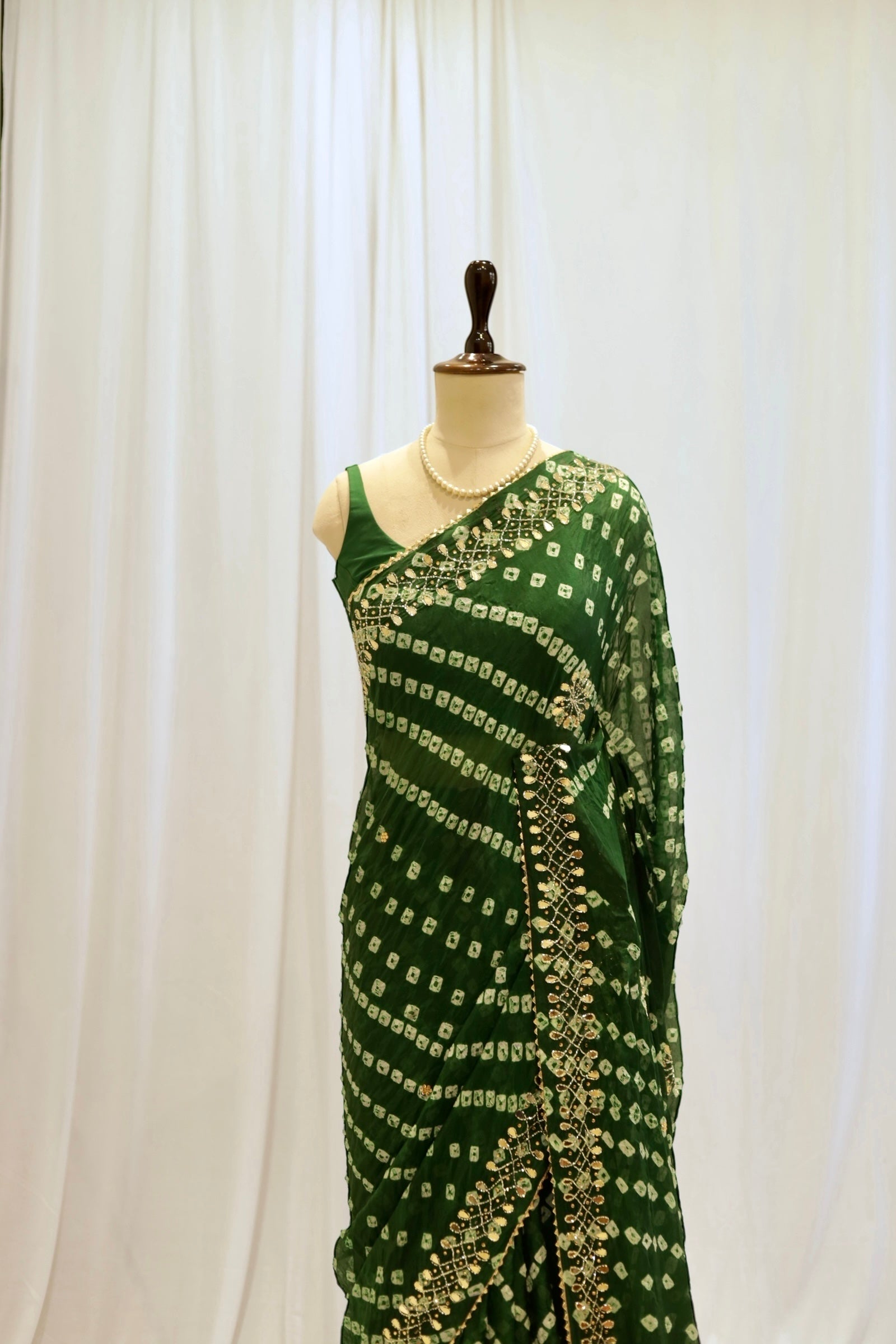 Pure viscose bandhani saree - Green