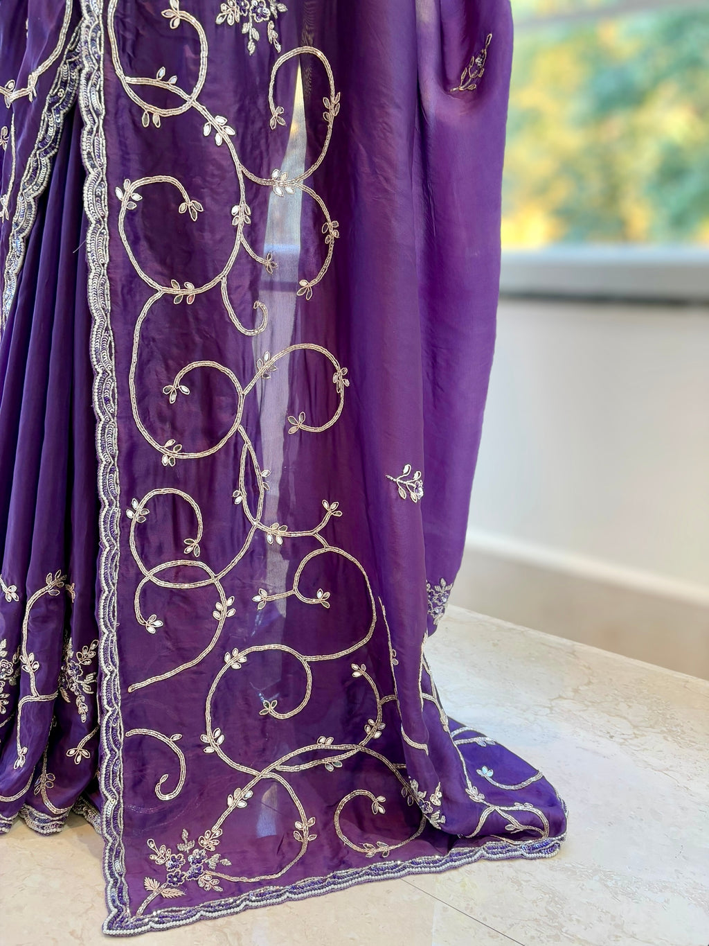 Ho silk embellished saree - Violet