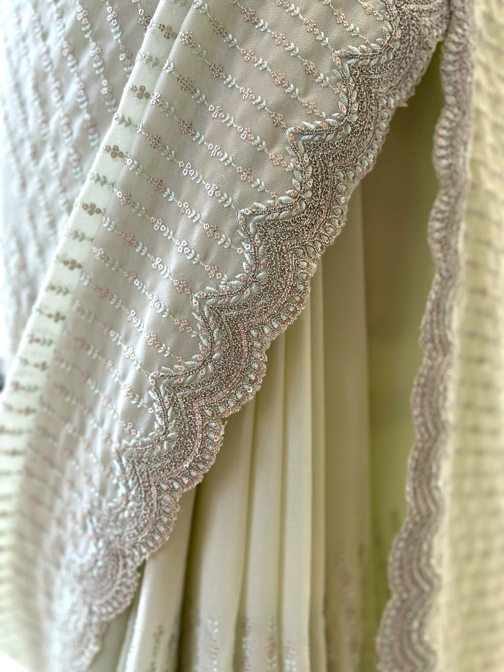 Pure georgette sequins saree - Mint green