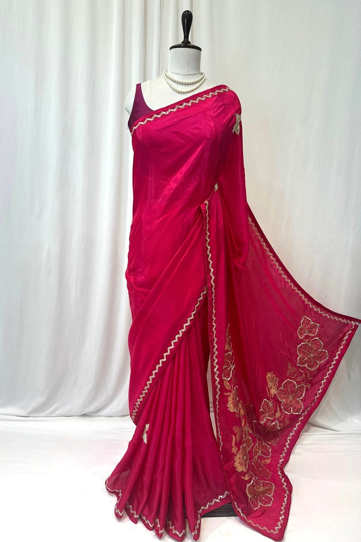 Magenta HO silk floral sequins saree