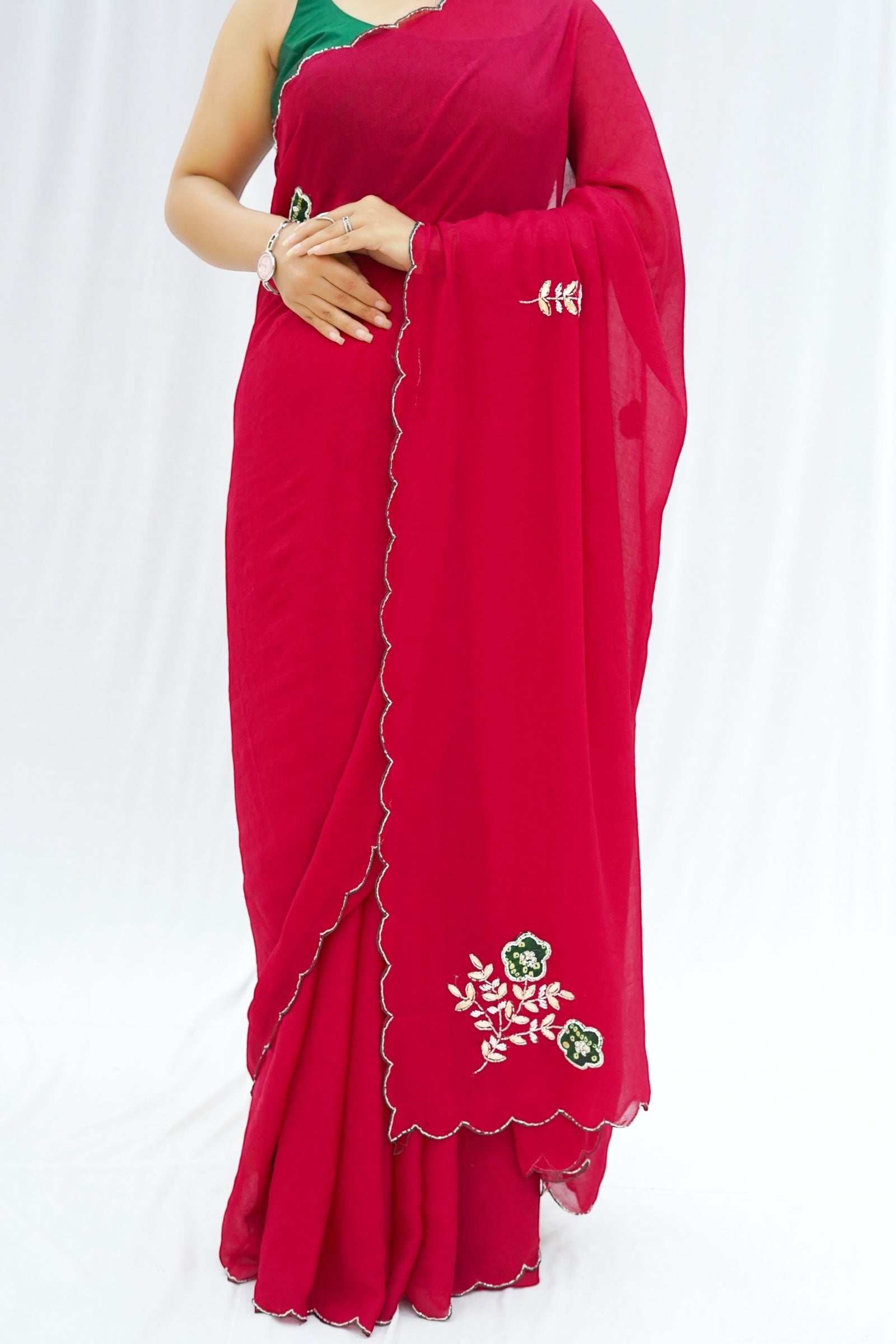 Dola silk bandhani embellished saree - Red