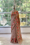 Floral tussar silk saree - Golden