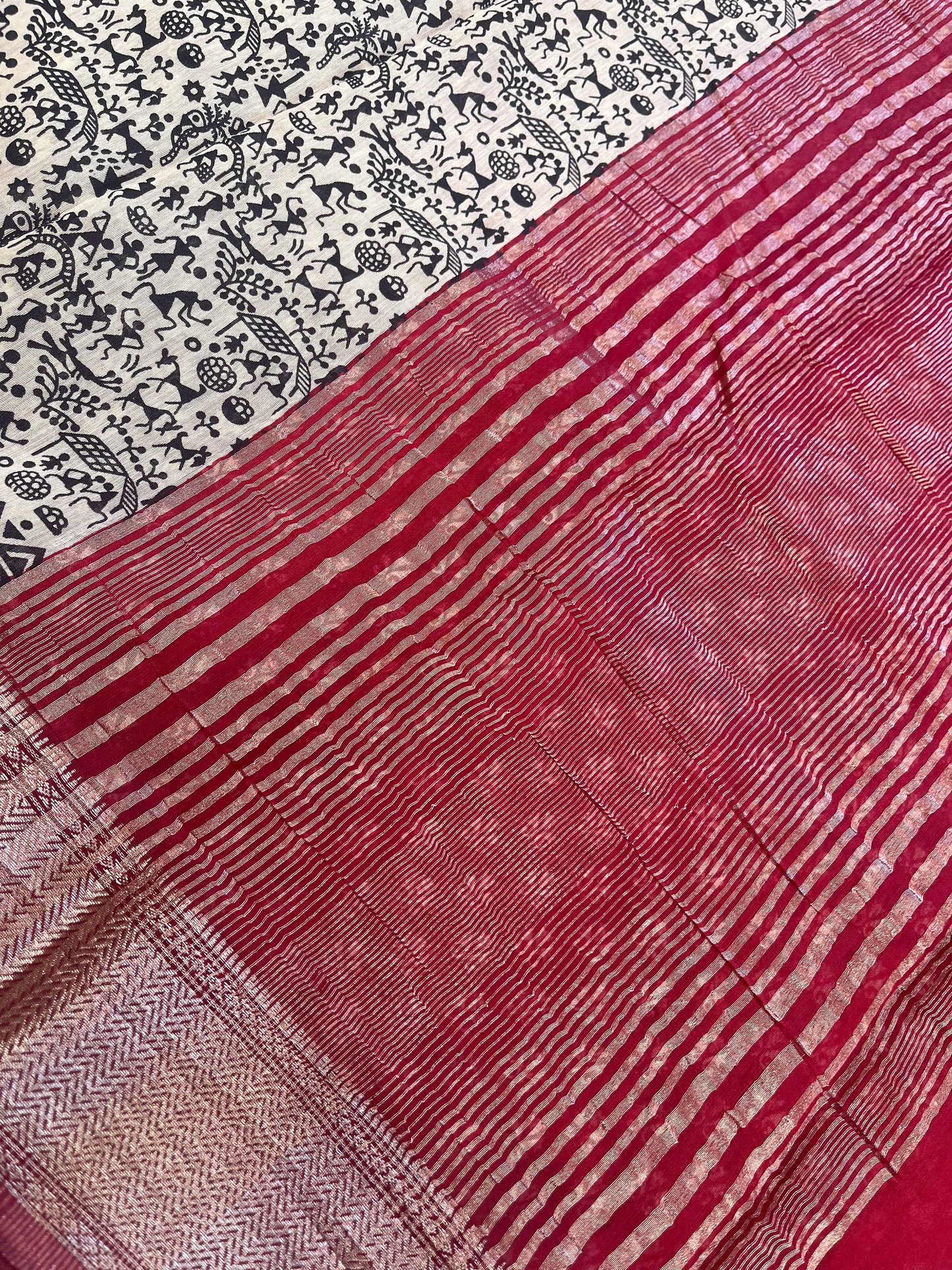 Viscose cotton saree - White