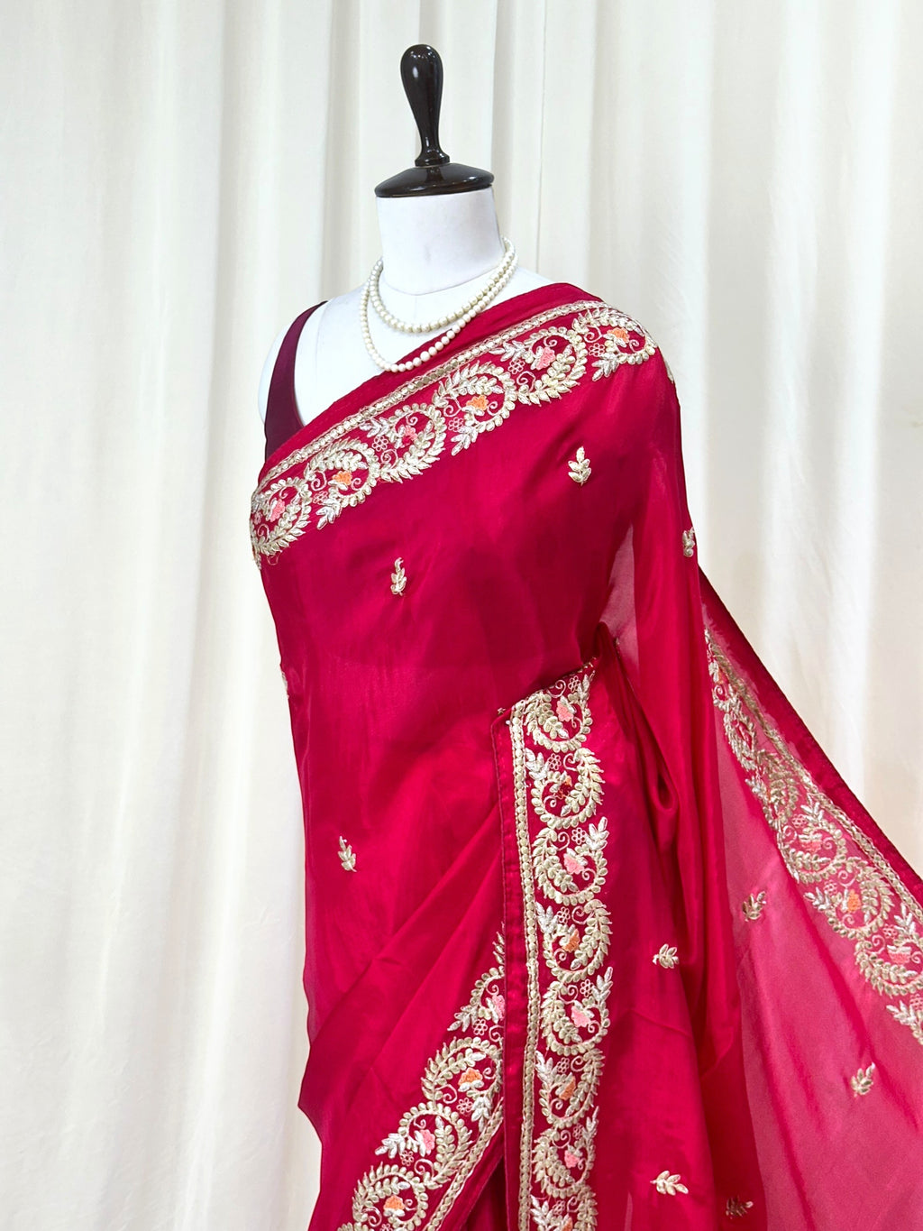 Rani pink gotta embroidered saree