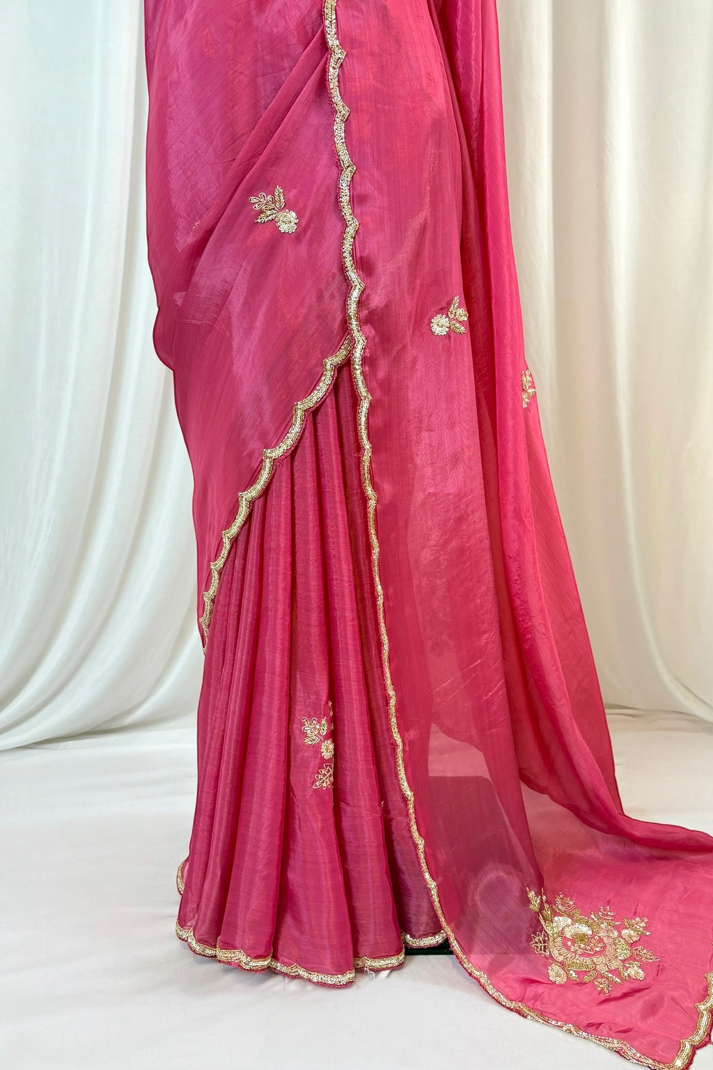 Pure organza sequins saree - Onion Pink