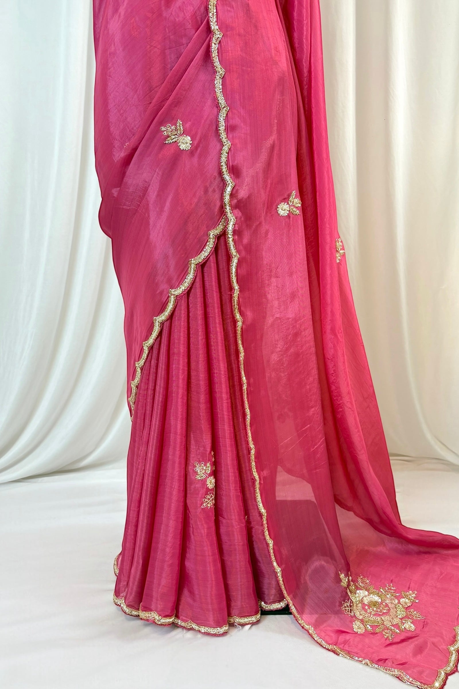 Pure organza sequins saree - Onion Pink