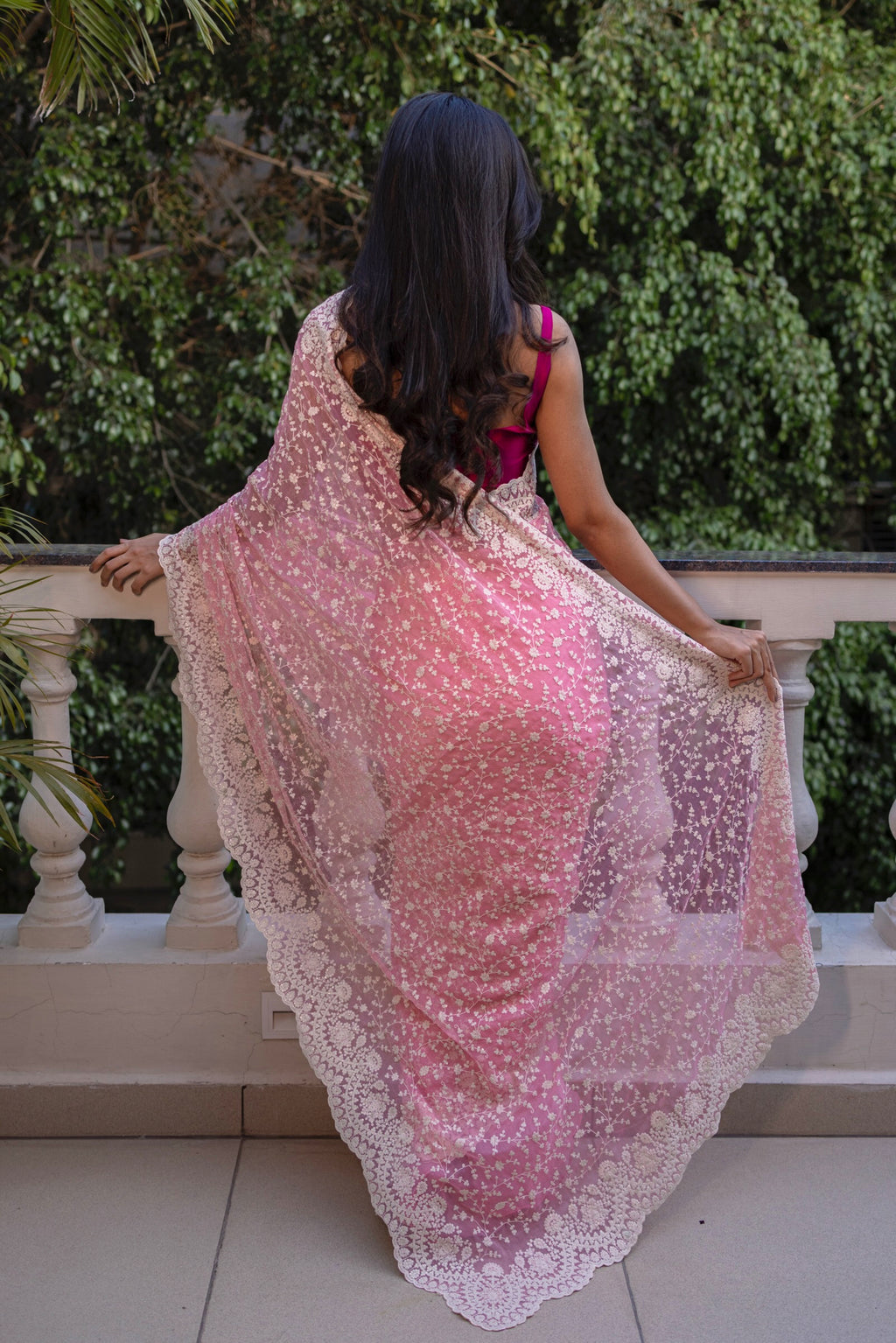 Pink Chiffon saree