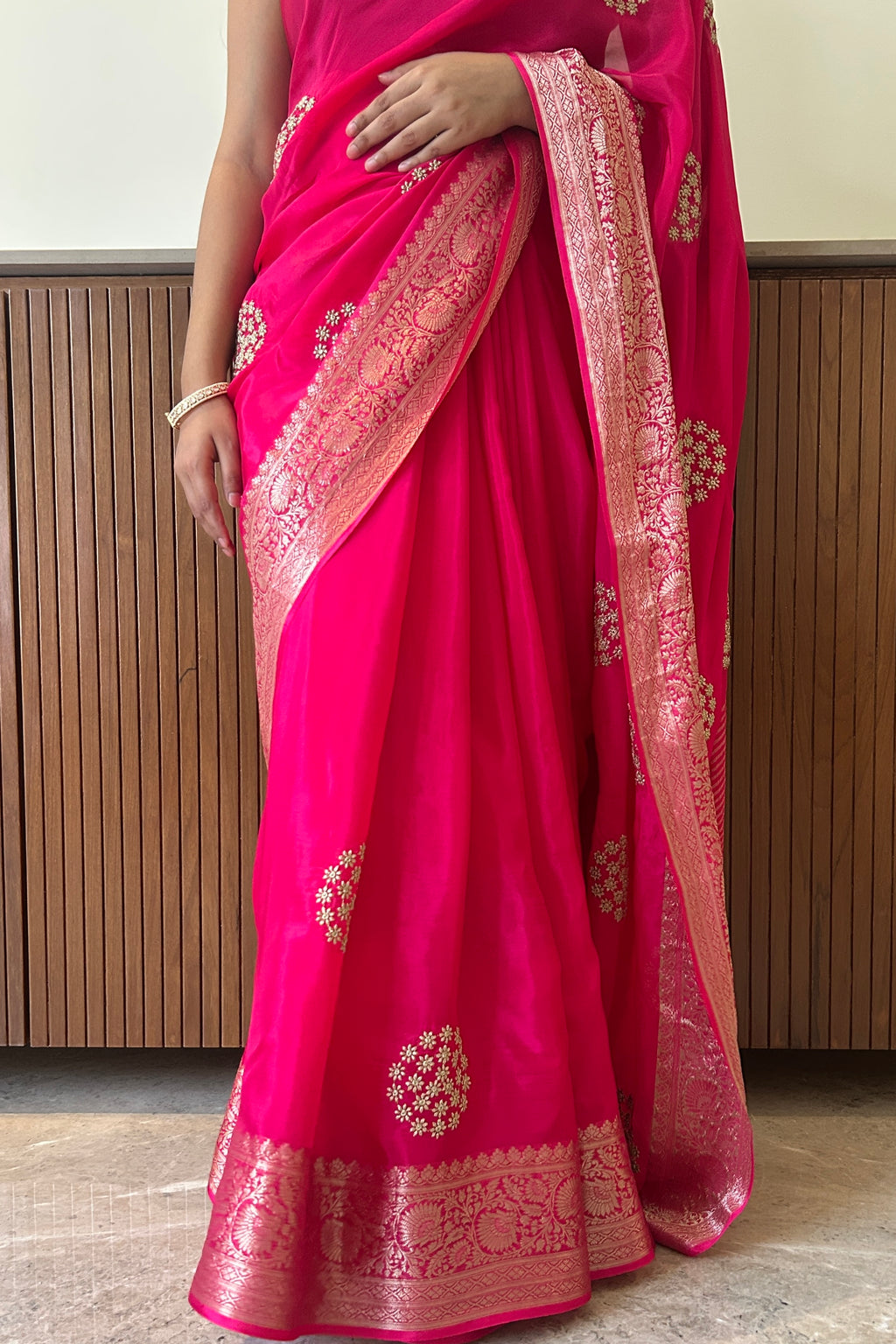 Pure organza zari embroidered saree - Pink