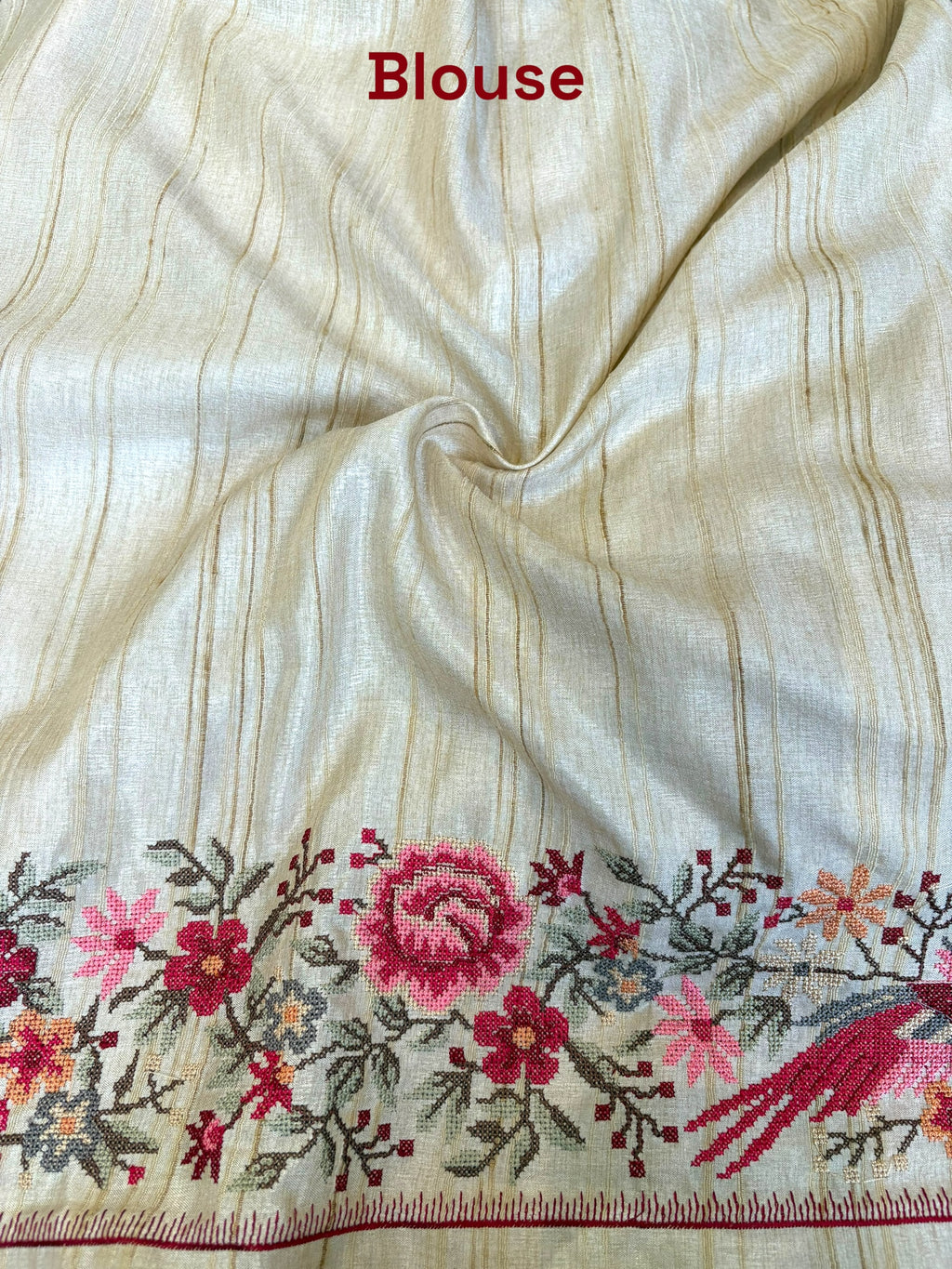 Beige resham threadwork saree