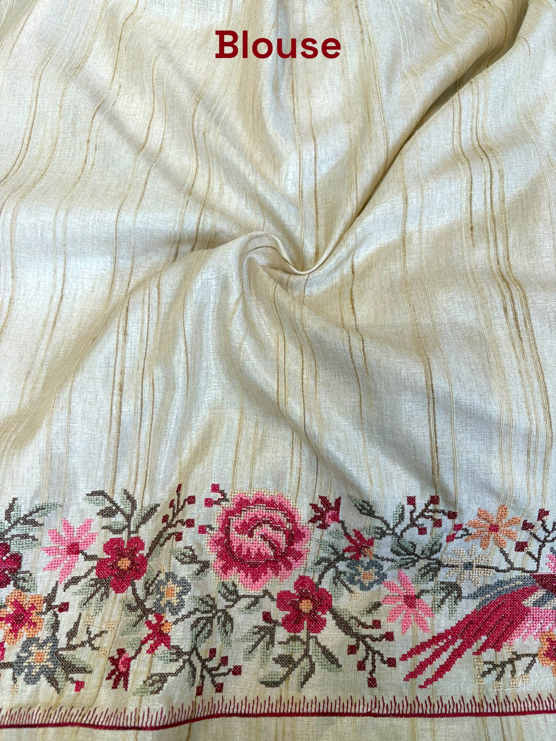 Beige resham threadwork saree