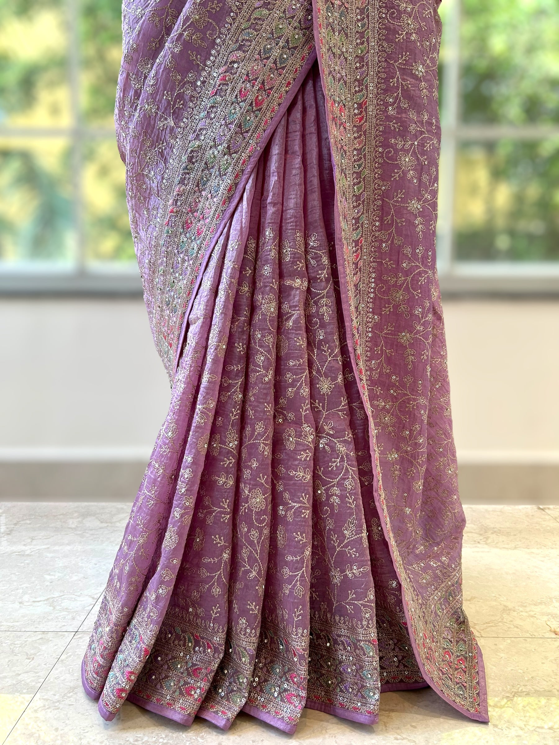 Soft organza work saree - Purple