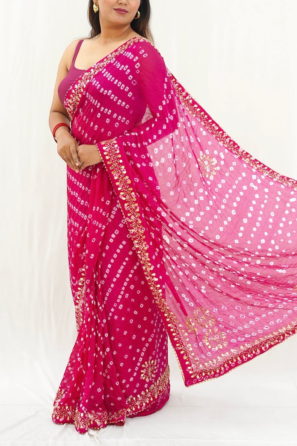 Pure viscose bandhani saree - Ruby Pink