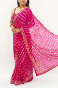 Pure viscose bandhani saree - Ruby Pink