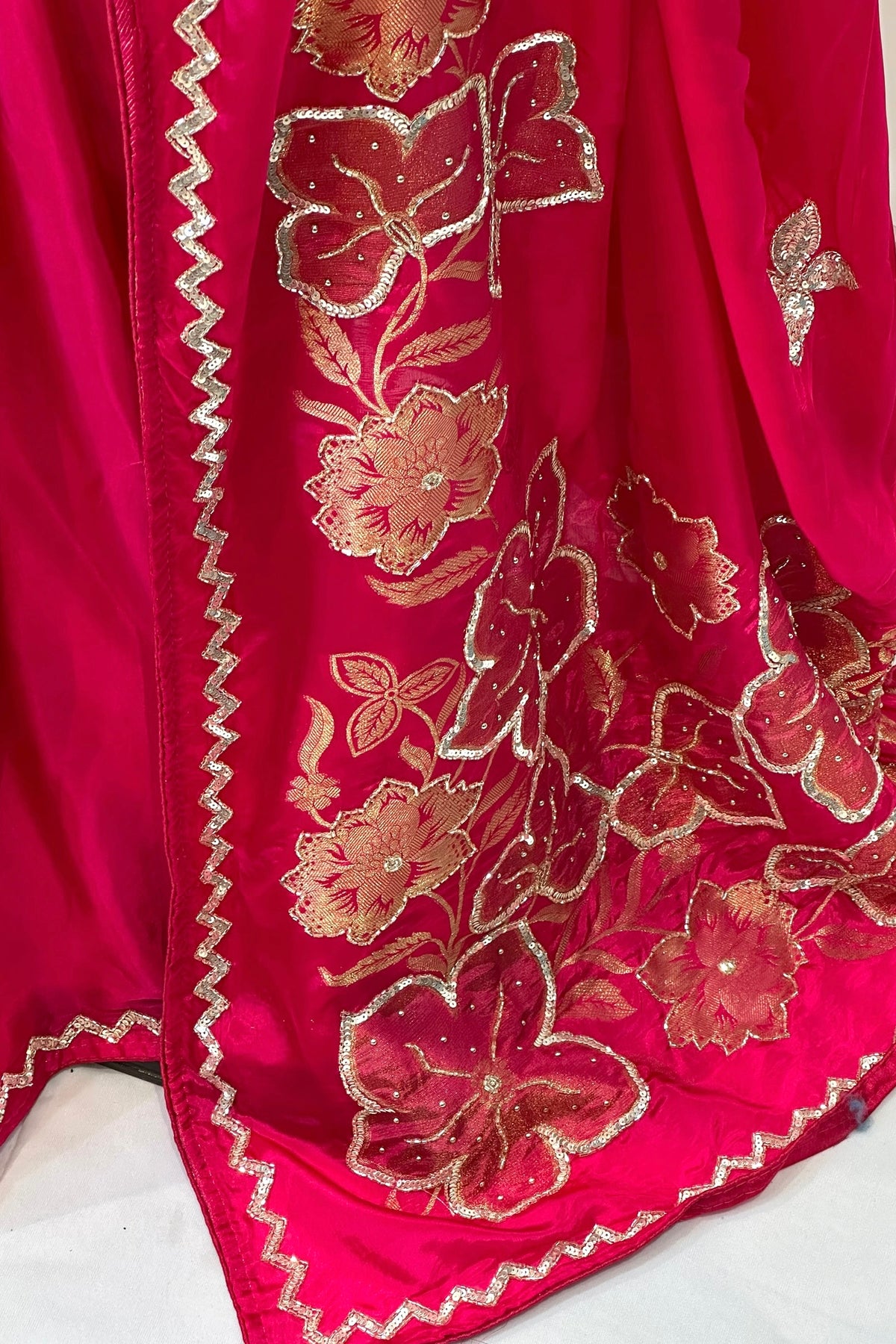 Magenta HO silk floral sequins saree