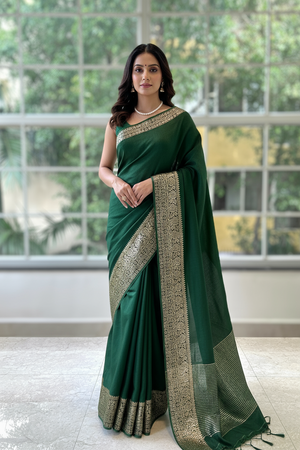 Dola silk saree - Bottle green
