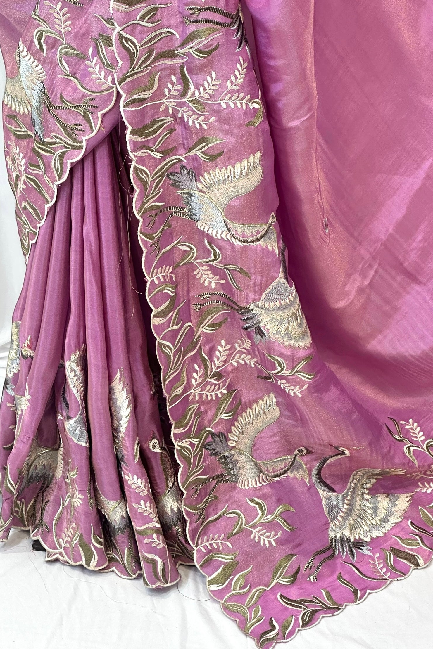 Tissue embroidered saree - Lavender