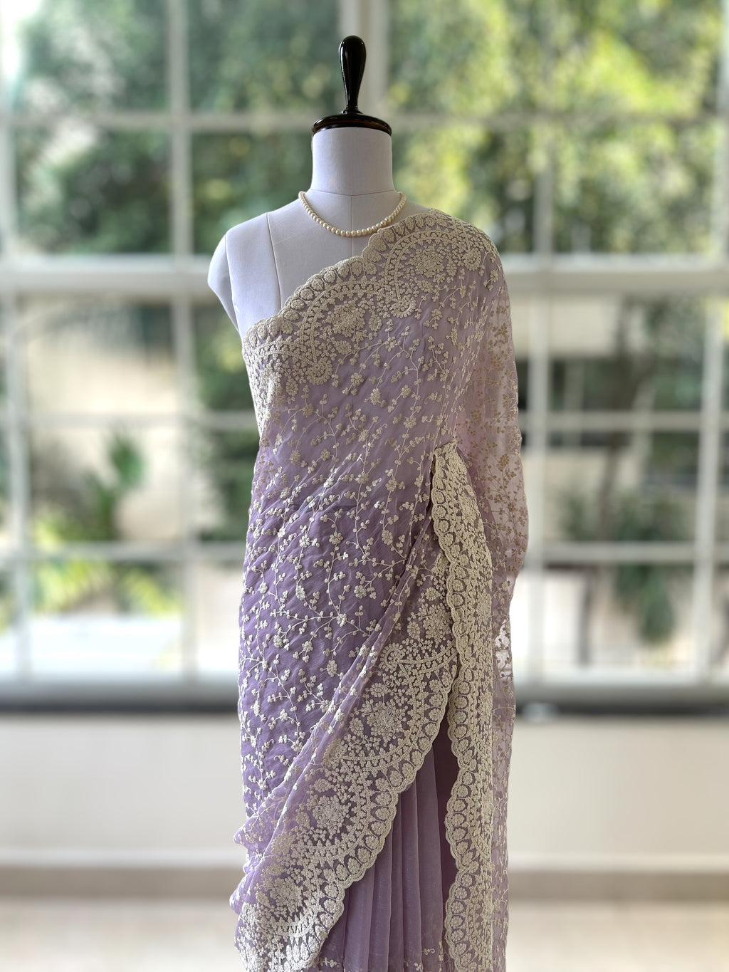 Lilac chiffon saree