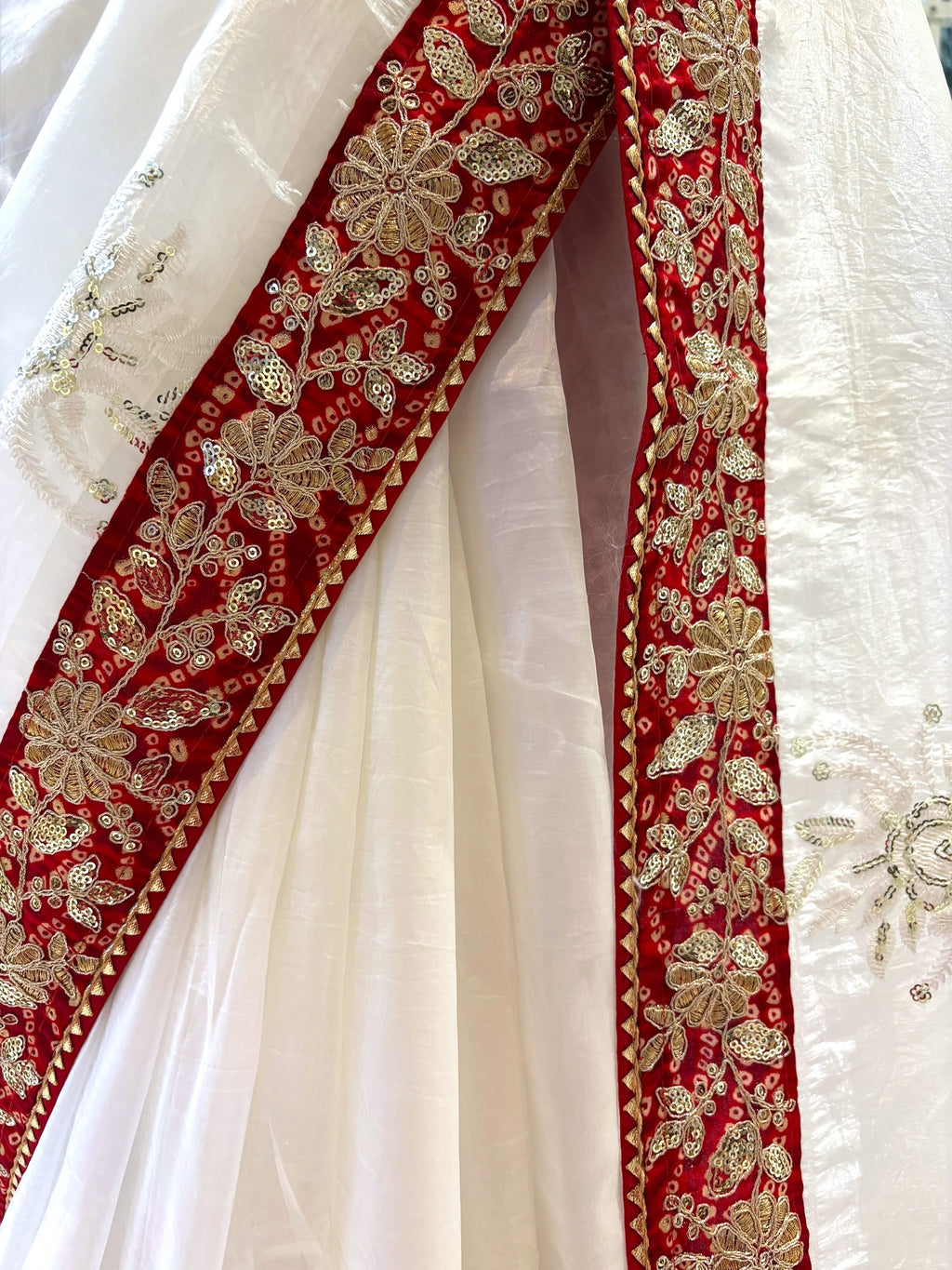 Soft organza embroidered saree - White