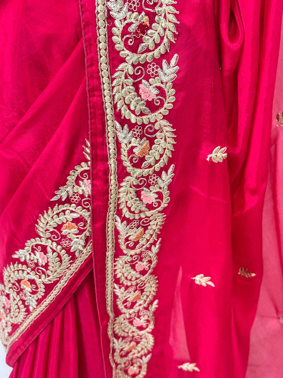 Rani pink gotta embroidered saree