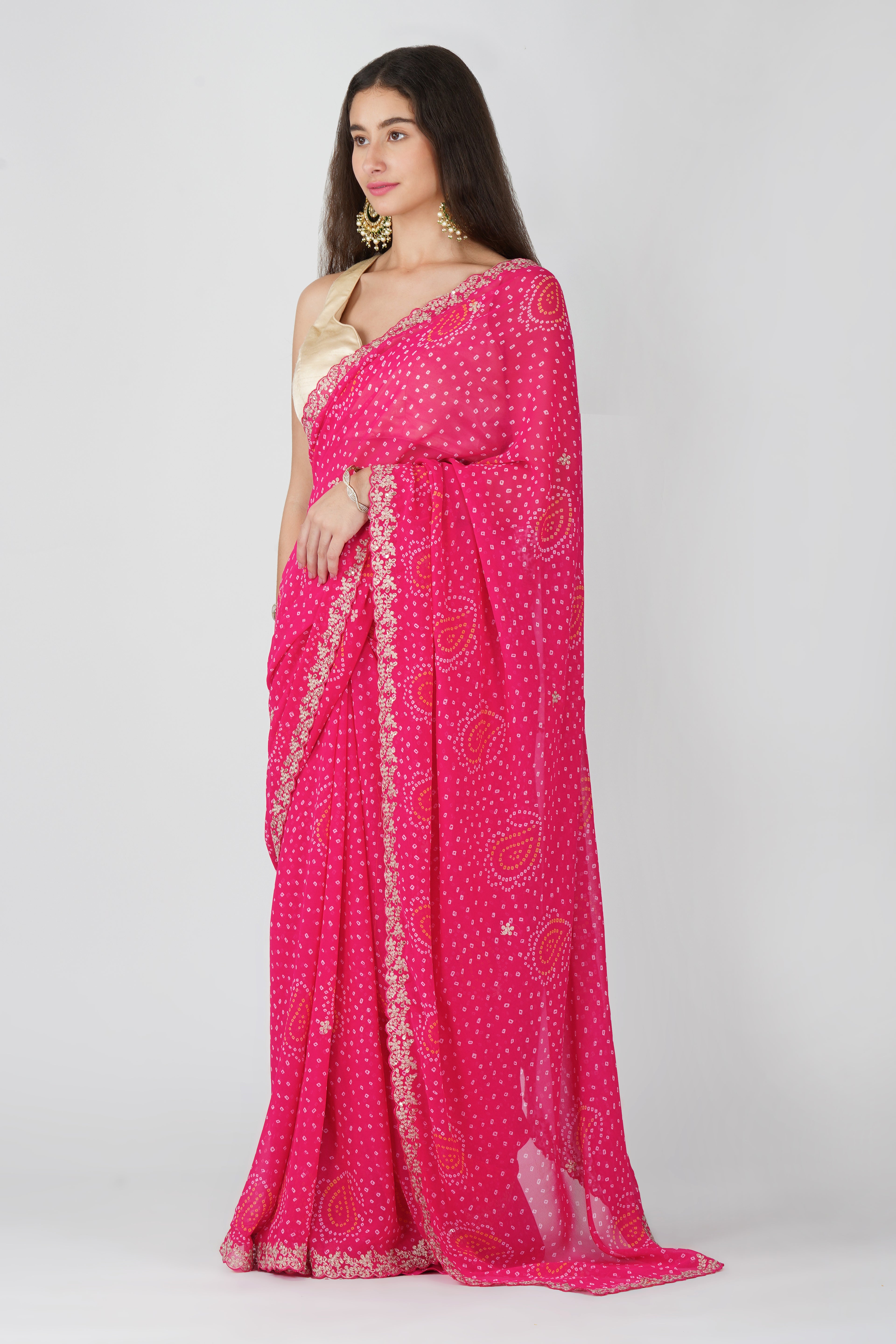 Georgette bandhani saree - Pink