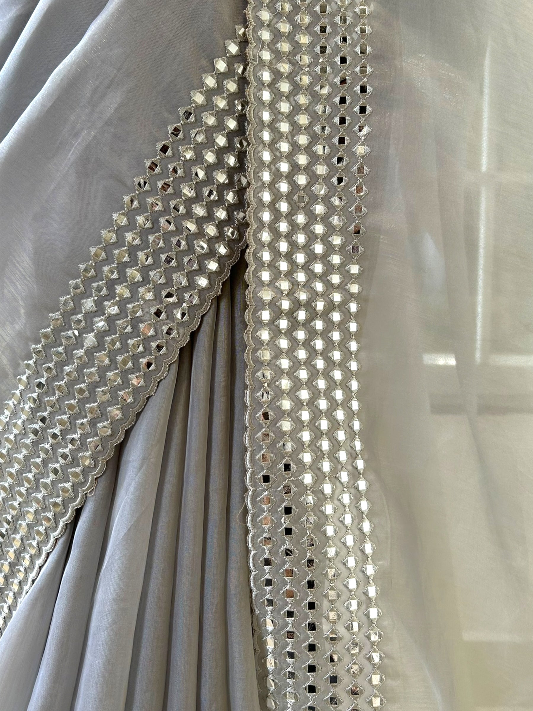 Grey mirror work organza saree