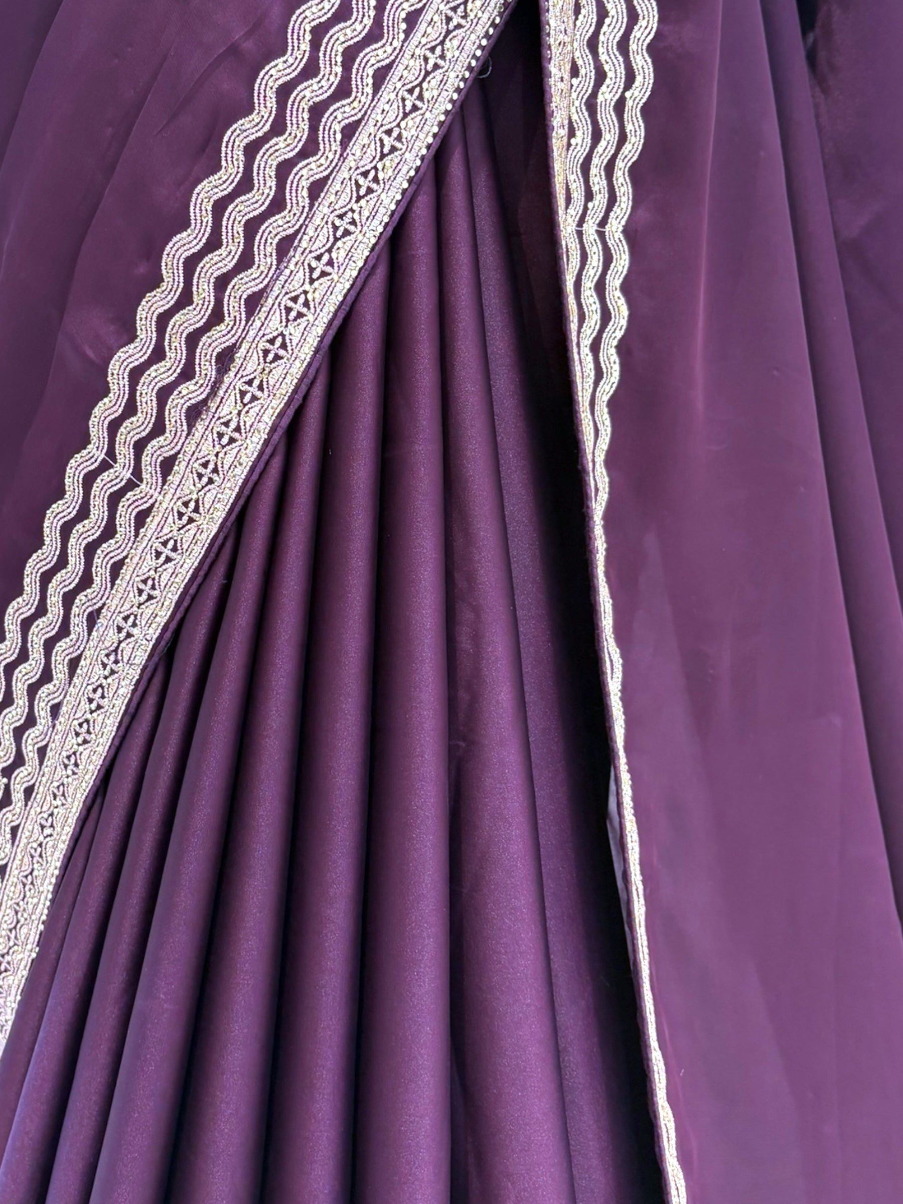 Plain minimalist satin saree - Purple