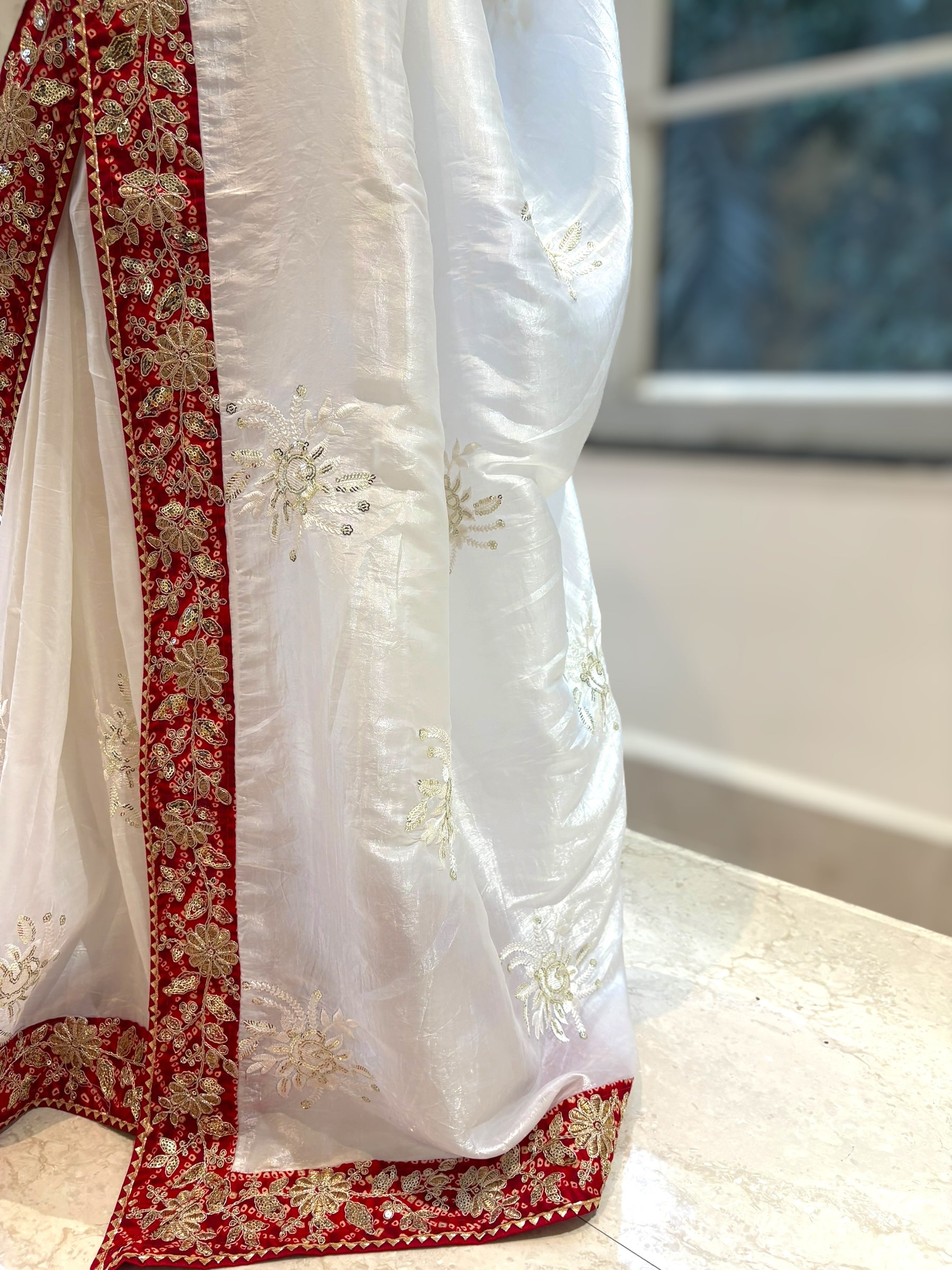 Soft organza embroidered saree - White