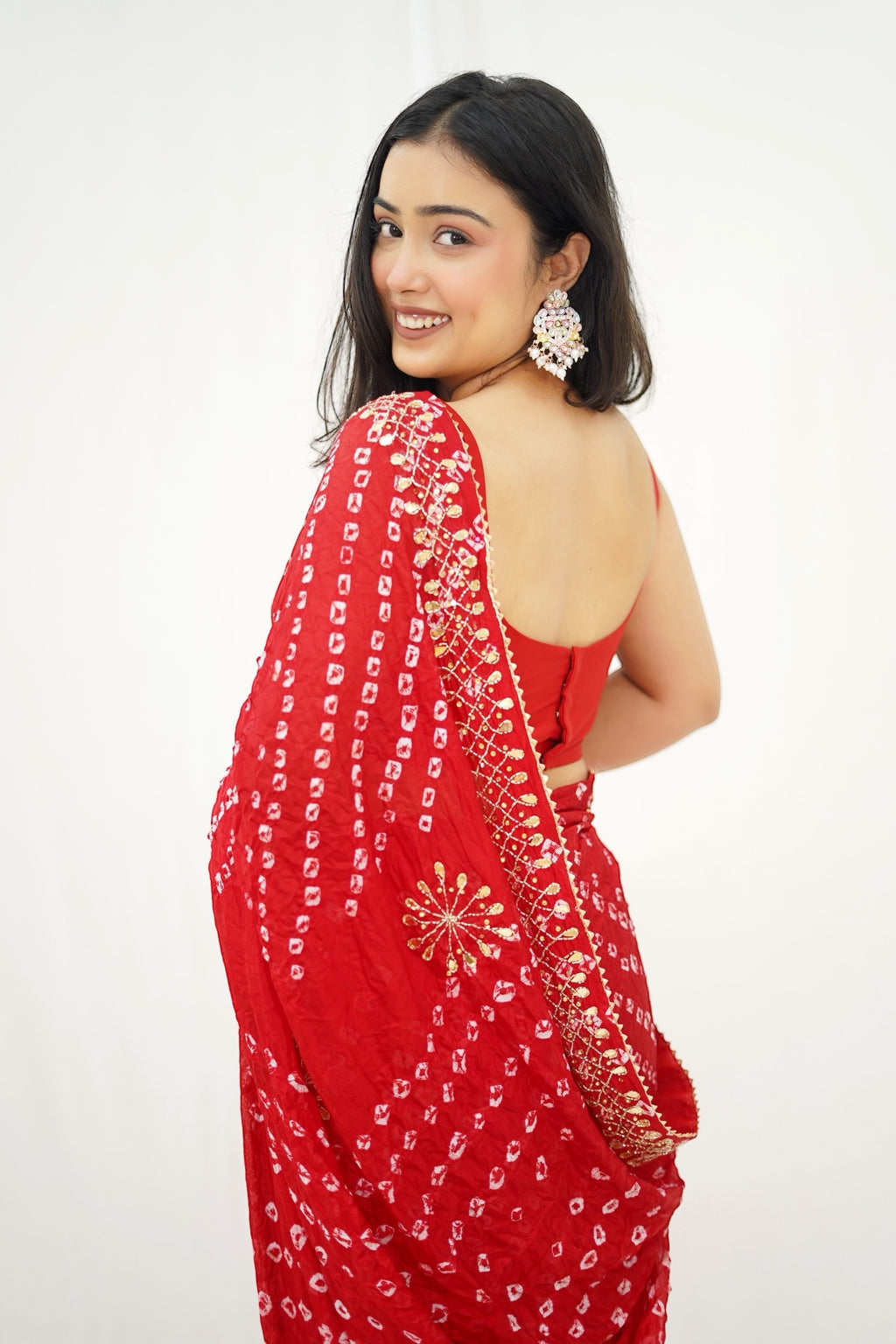 Pure viscose bandhani saree - Red