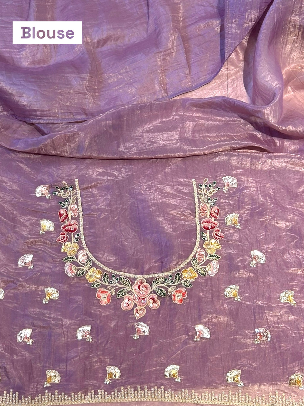 Pearl embroidered organza saree - Lilac