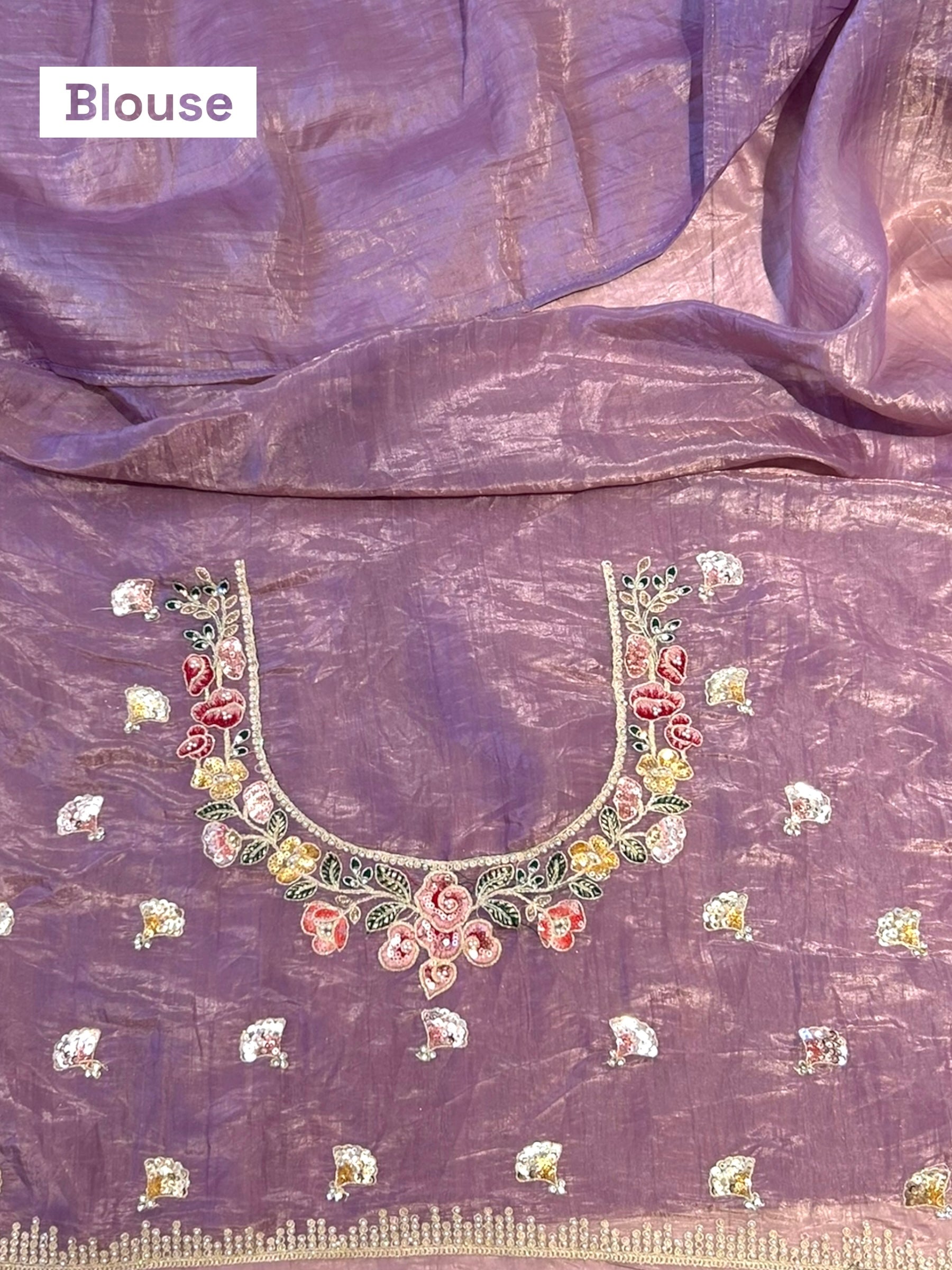 Pearl embroidered organza saree - Lilac