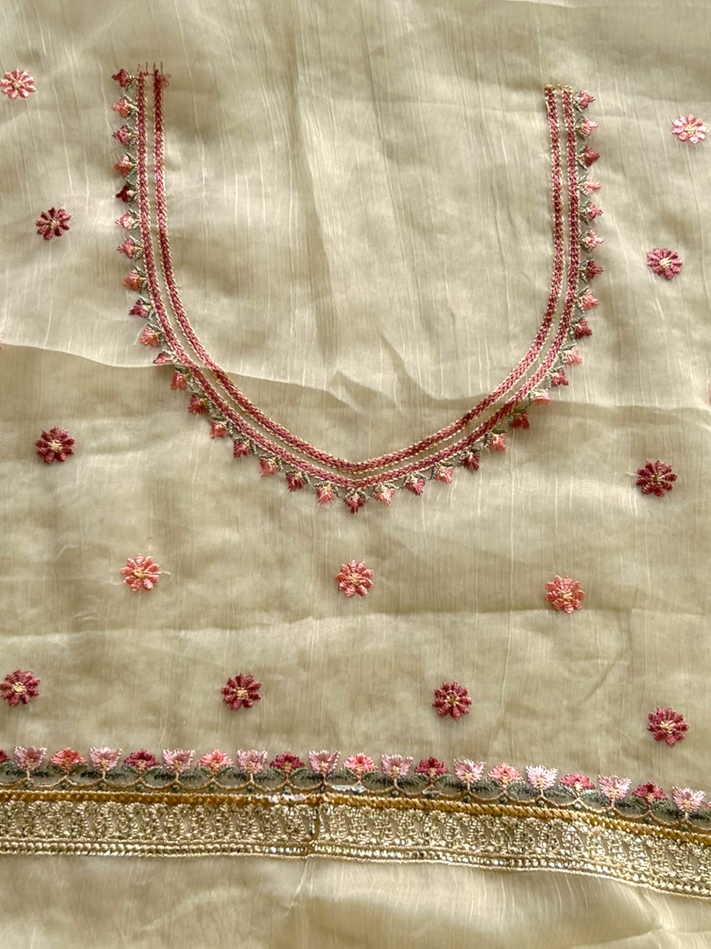 Floral embroidered chiffon saree - Golden