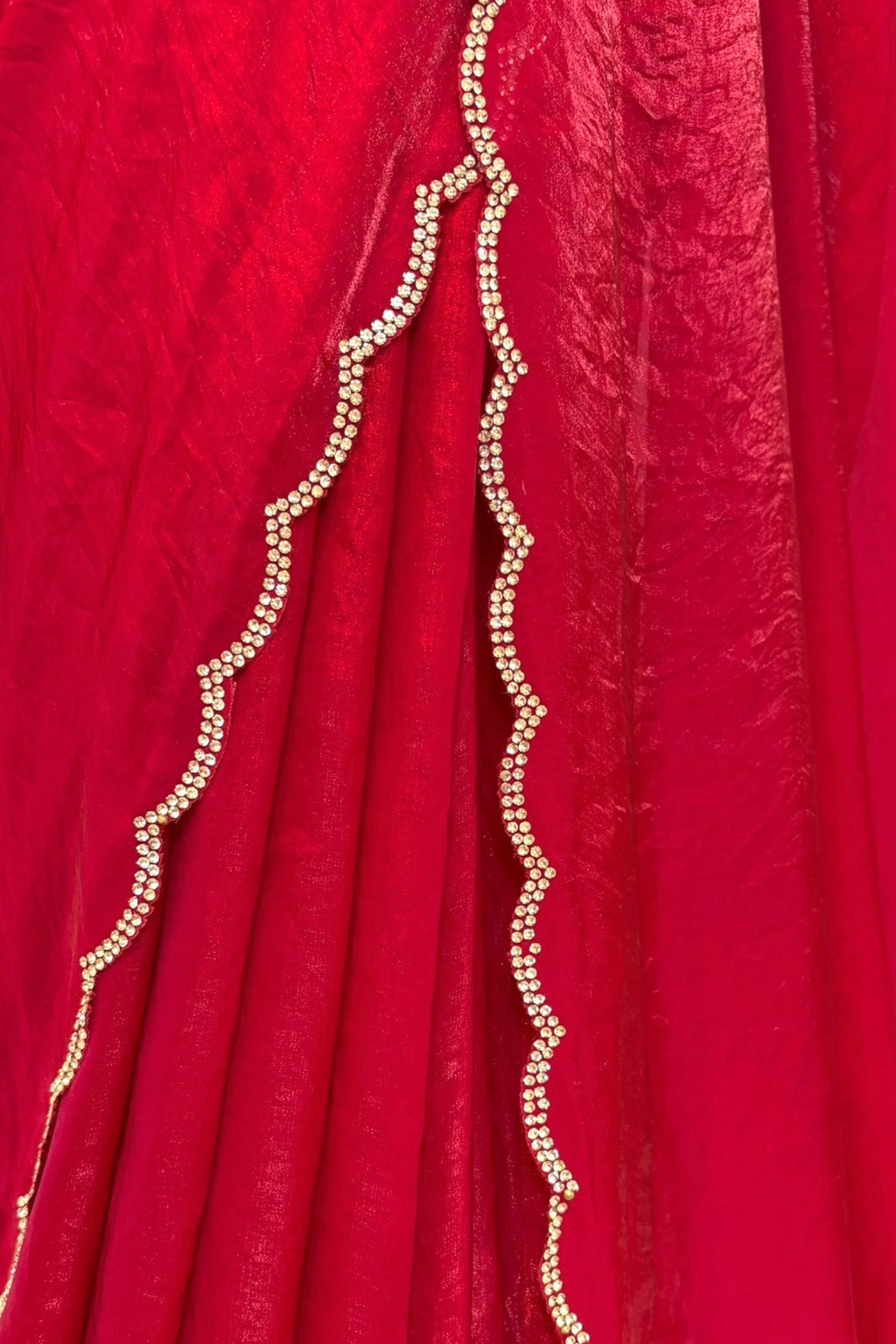 Crimson fendy satin embellished saree