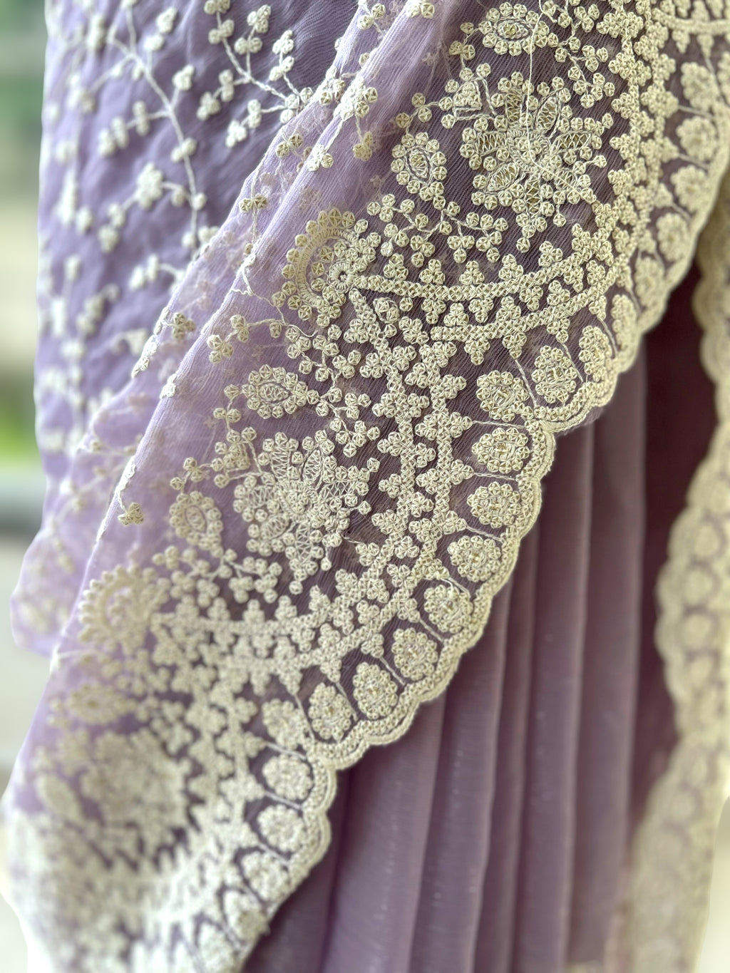 Lilac chiffon saree