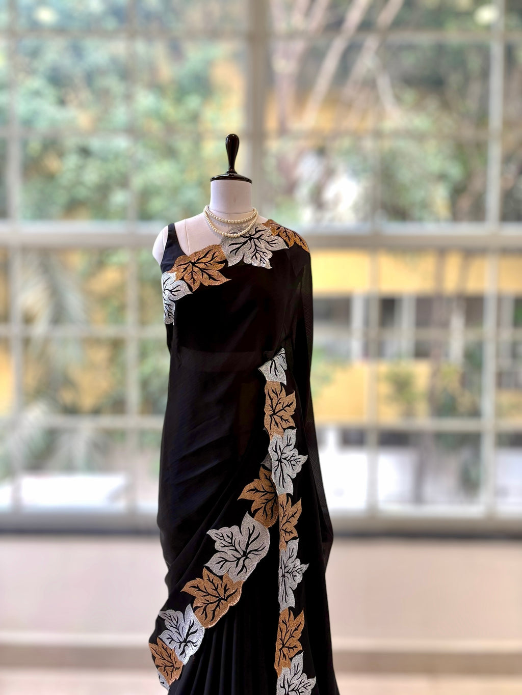 Black leafy designer saree