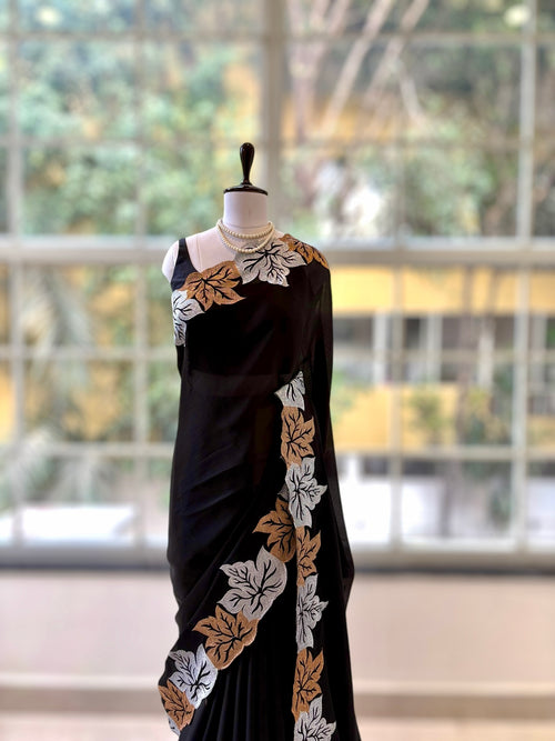 Black leafy designer saree
