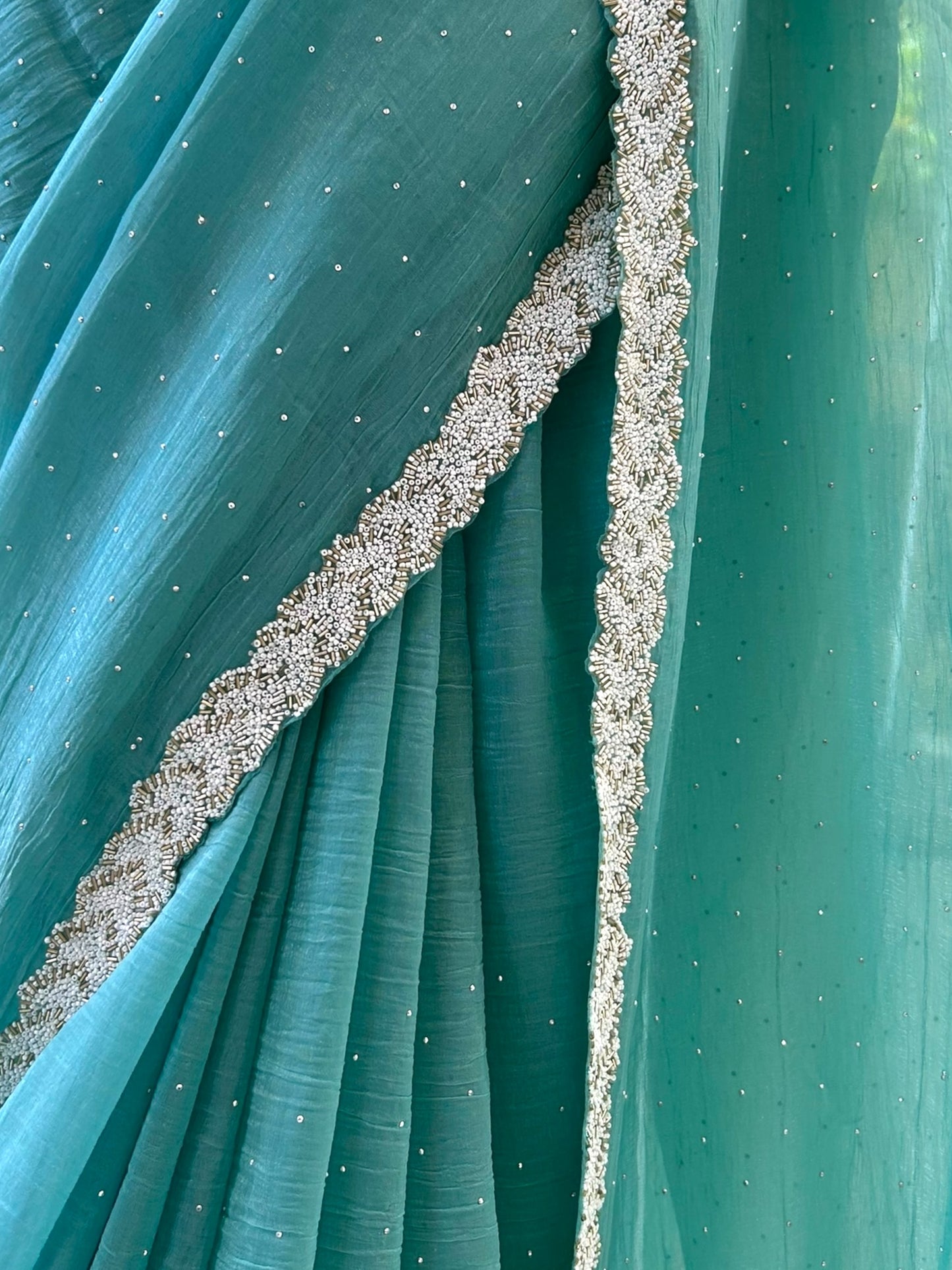 Marble chiffon embellished saree - Blue