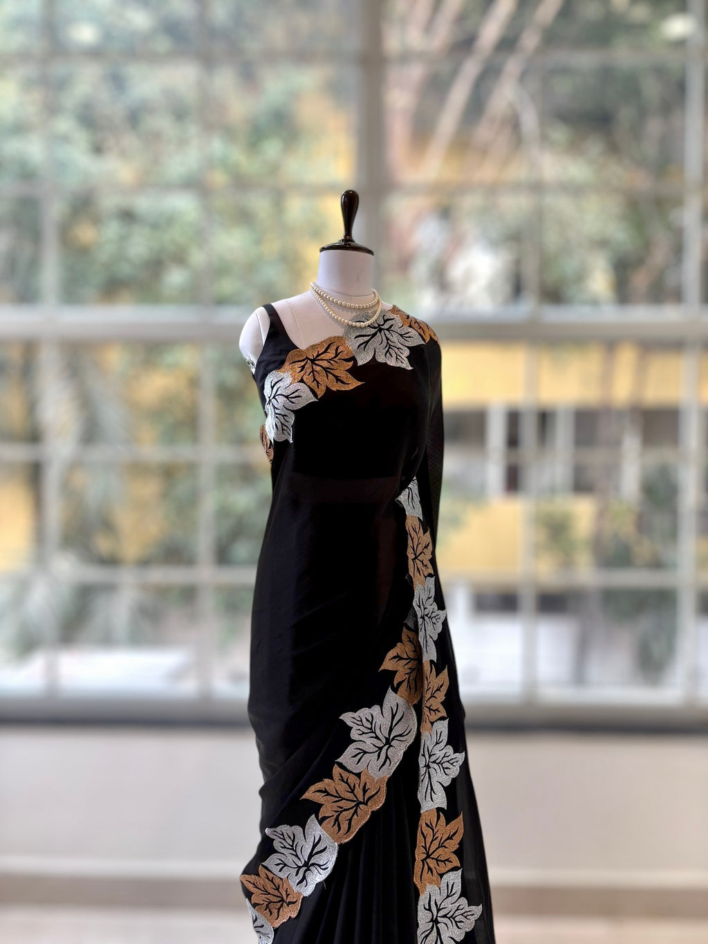 Black leafy designer saree