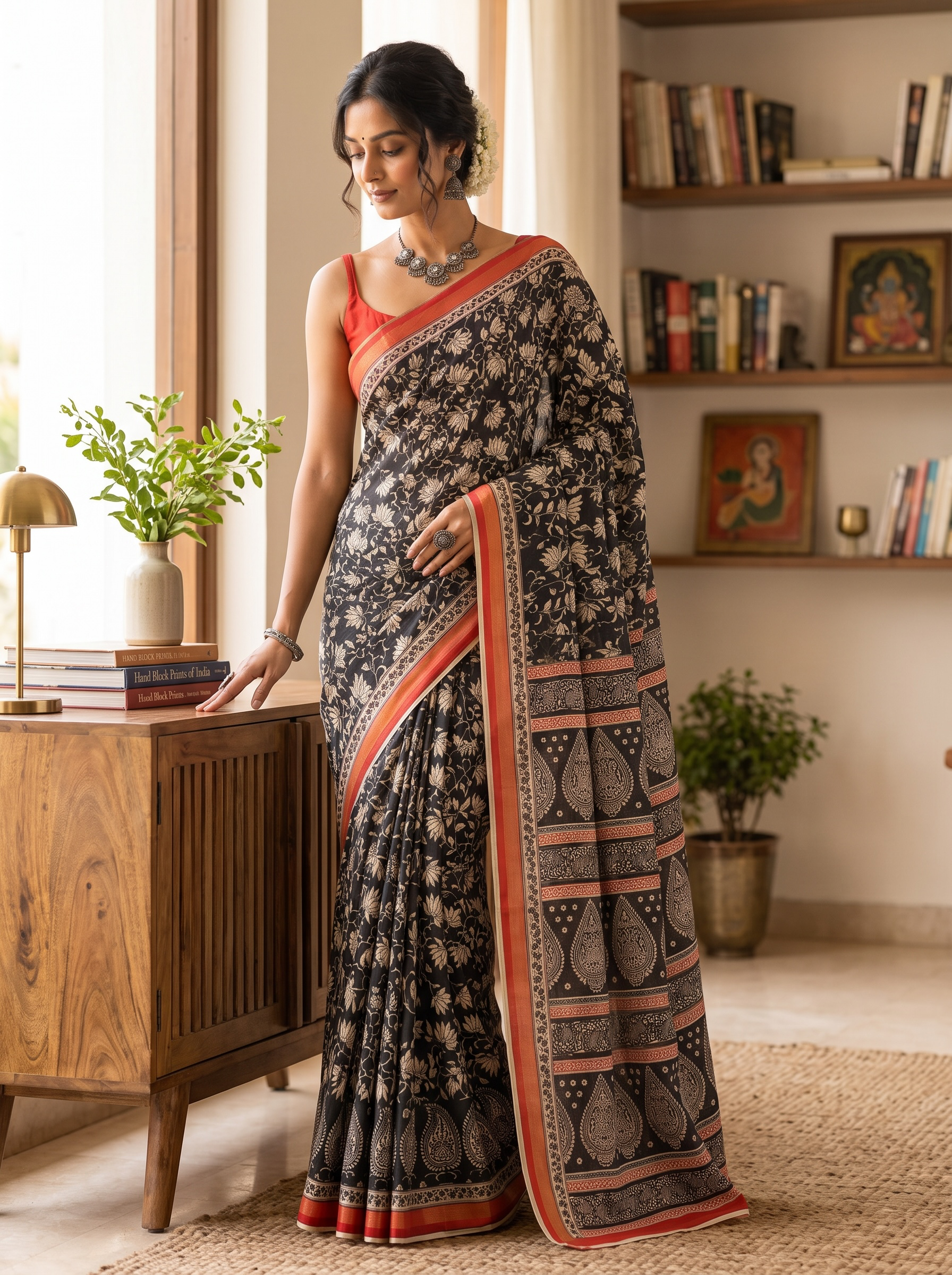 Soft muslin cotton saree - Black
