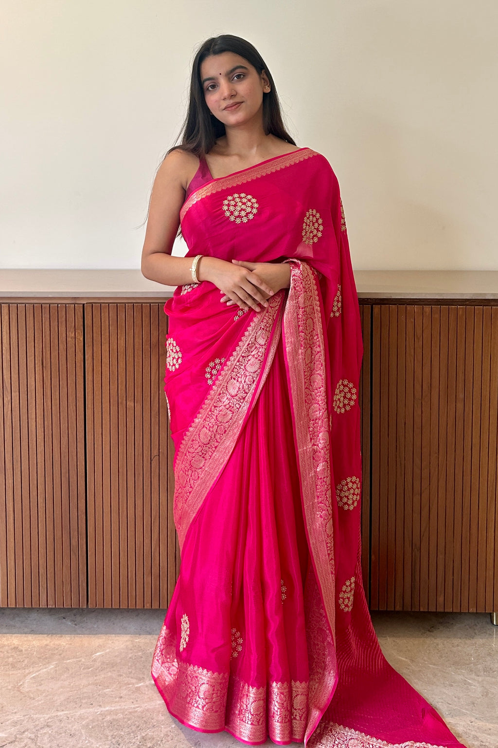 Pure organza zari embroidered saree - Pink
